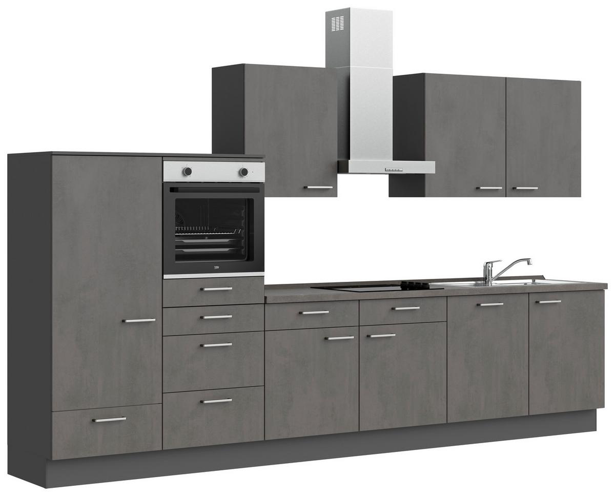 Kuchynská linka 360 cm, bridlicový šedý beton - farba ušľachtilej ocele/bridlicová, Modern, kov/kompozitné drevo (360cm) - Nobilia