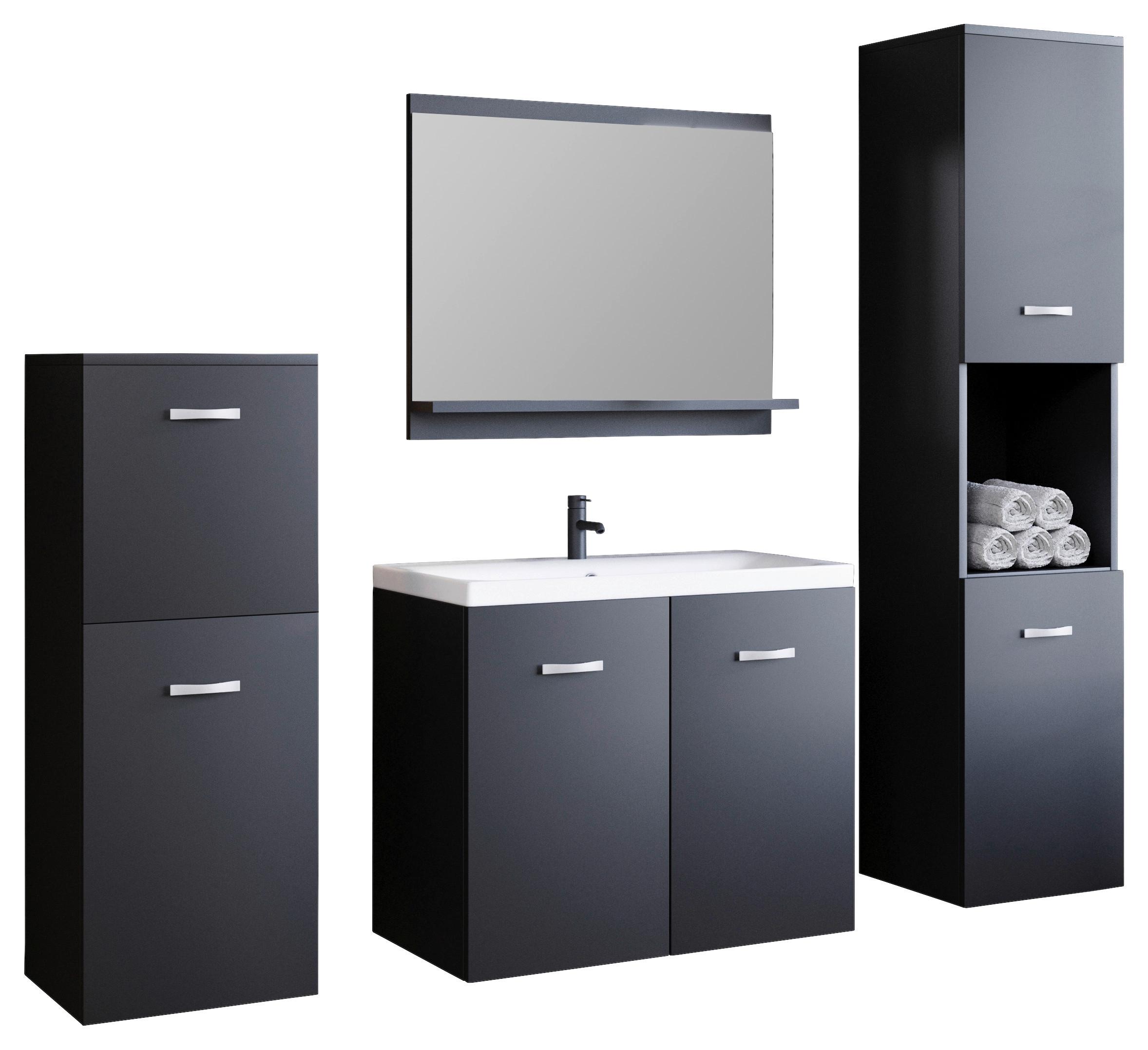 Badmöbel-Set 4-Tlg. Malo 140 cm Schwarz - Graphitfarben/Weiß, LIFESTYLE, Keramik/Holzwerkstoff (120cm) - P & B