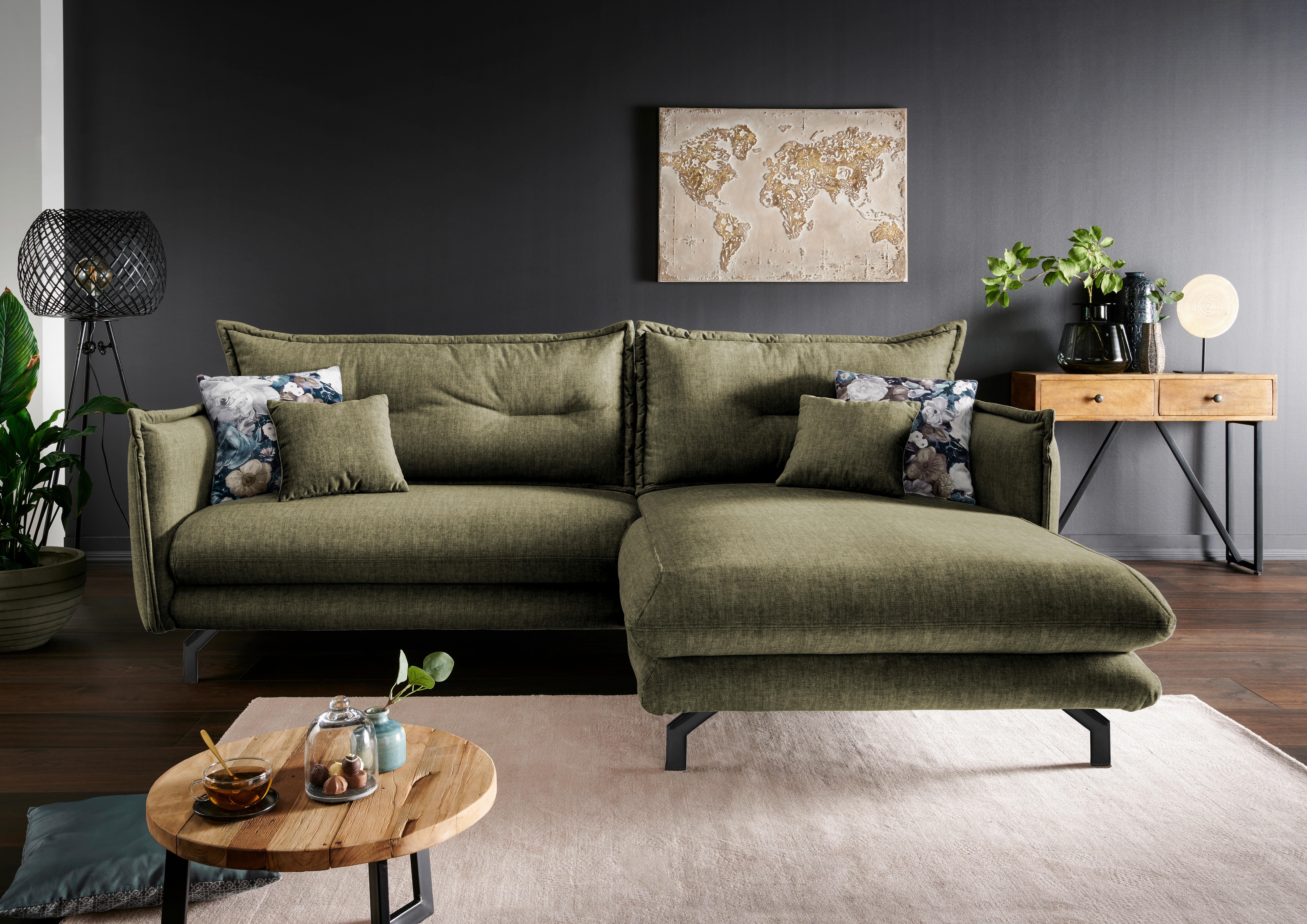 Ecksofa Lava Grün S: 255/180 Cm - Türkis/Schwarz, MODERN, Textil (255/180cm) - Livetastic