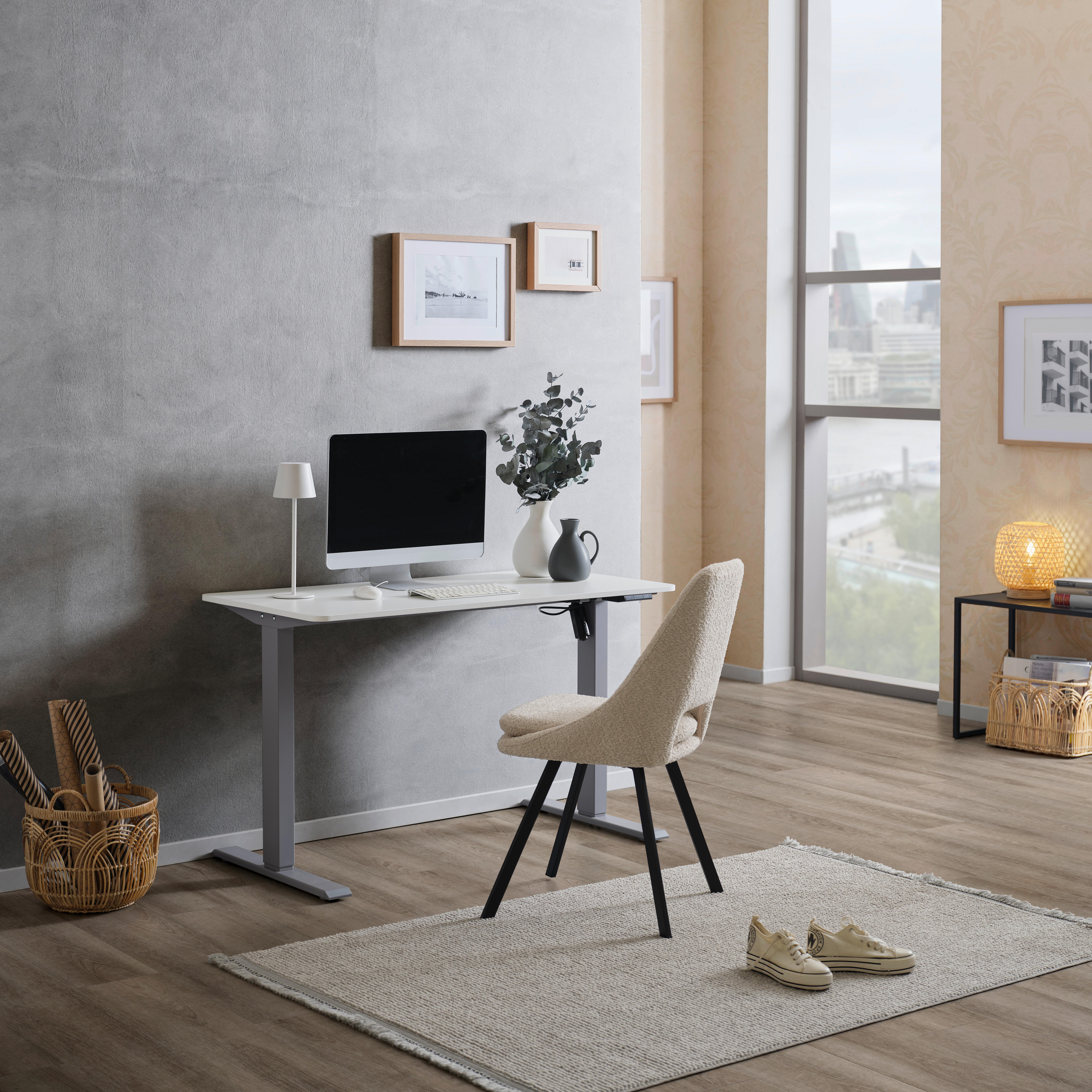 Schreibtisch höhenverstellbar 120x71,5x60 cm Strong Weiß - Weiß/Grau, MODERN, Holzwerkstoff/Kunststoff (120/71,5/60cm) - MID.YOU