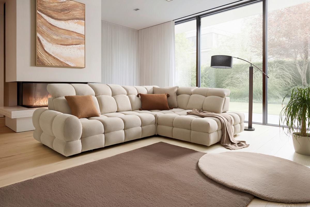 Rohová sedačka TOLLO L, pravá, béžová, elektrický výsuv - čierna/béžová, Modern, drevo/kompozitné drevo (302/217cm) - Premium Living