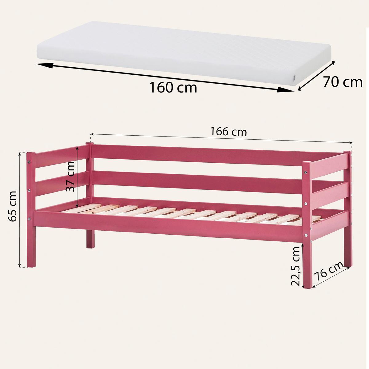 Kinder-/jugendbett Comfort Pink, Lf: 70x160 Cm - Pink, MODERN, Holz (70/160cm) - MID.YOU