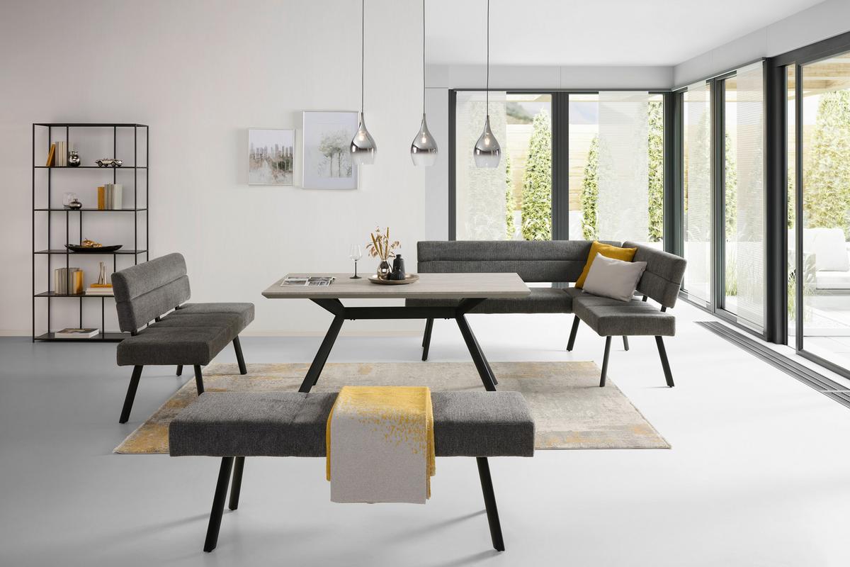 Sitzbank Paros mit Lehne Anthrazit, B: 140 cm - Anthrazit/Schwarz, KONVENTIONELL, Textil/Metall (140/88/62cm) - MID.YOU