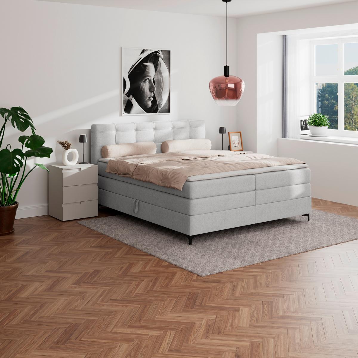 Boxspringbett MITTO Silberfarben 180x200 cm - Silberfarben/Schwarz, KONVENTIONELL, Textil/Metall (180/200cm)