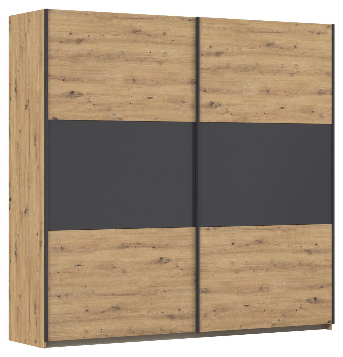 Schwebetürenschrank Neo Grau Eiche Artisan Dekor - Alufarben/Eiche Artisan, MODERN, Holzwerkstoff (218/210/59cm) - Rauch Möbel