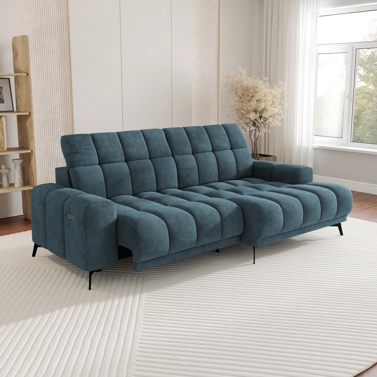 Rohová sedačka LAYA, pravá, petrolejová tkanina MEMPHIS - petrolej, Moderní, textil (250/155cm) - Premium Living