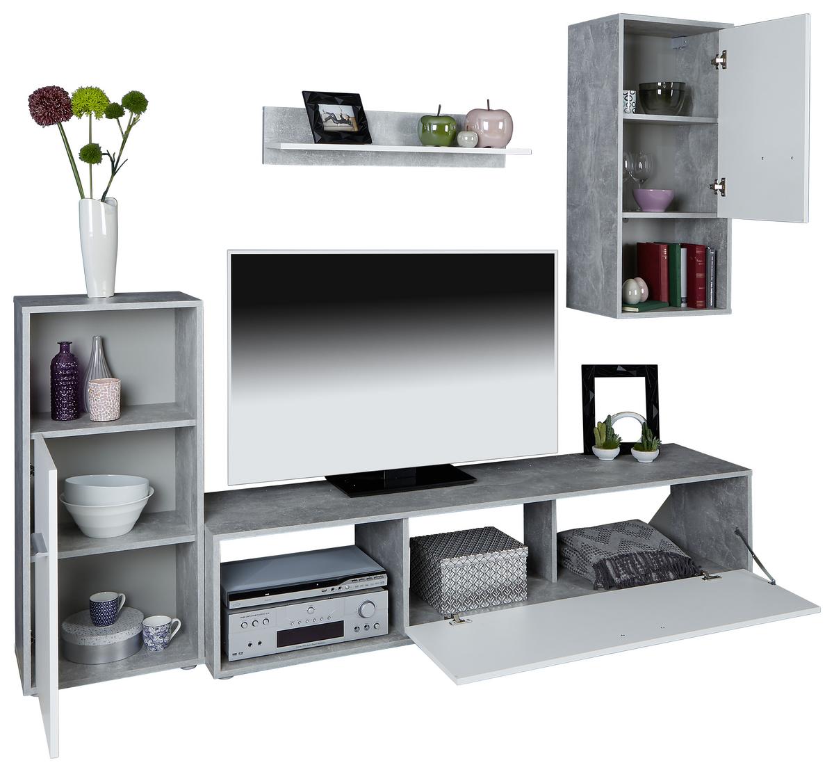 Vitrinkombináció Aran - világosszürke/fehér, Modern, faalapú anyag (221/183,5/40cm) - Best Price
