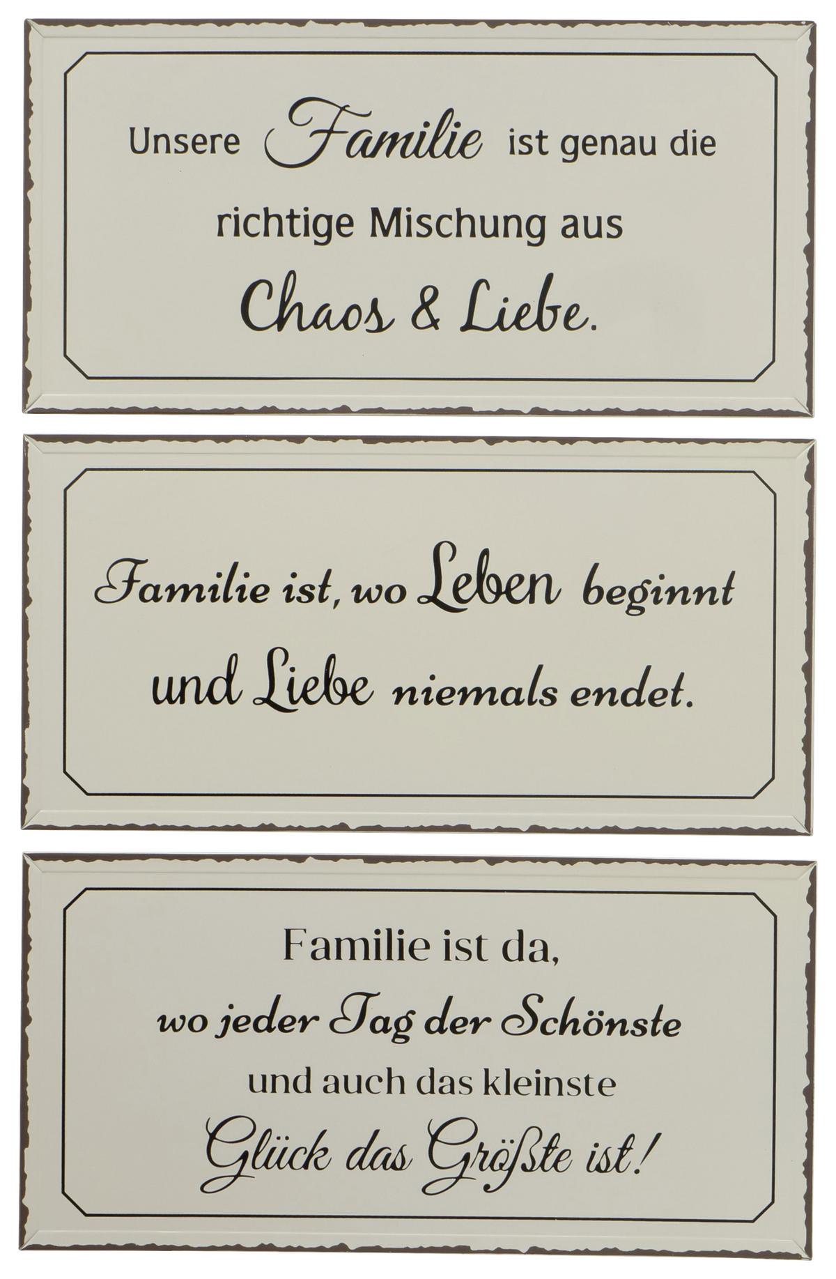 Metallbild Familie Versch. Sprüche 40x20 cm - Schwarz/Weiß, Basics, Metall (40/20cm)