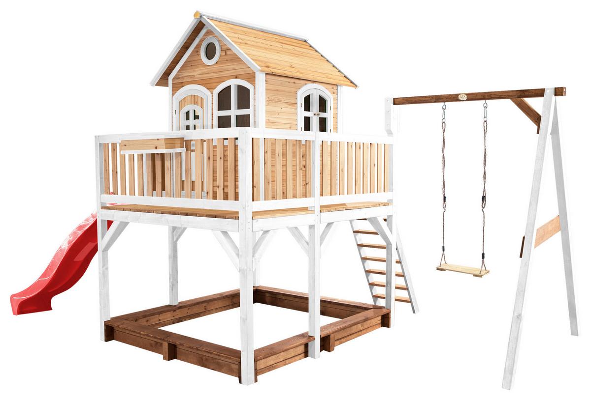 Spielturm A030.152.21 - Rot/Braun, KONVENTIONELL, Holz/Kunststoff (541/291/277cm) - Ambia Garden