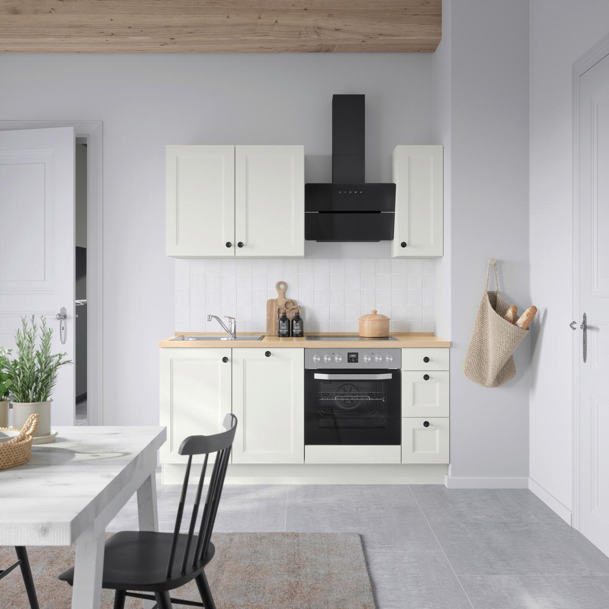 Kuchynská linka 180 cm, biela/dekor dub Sierra - čierna/biela, Modern, kov/kompozitné drevo (180cm) - Nobilia