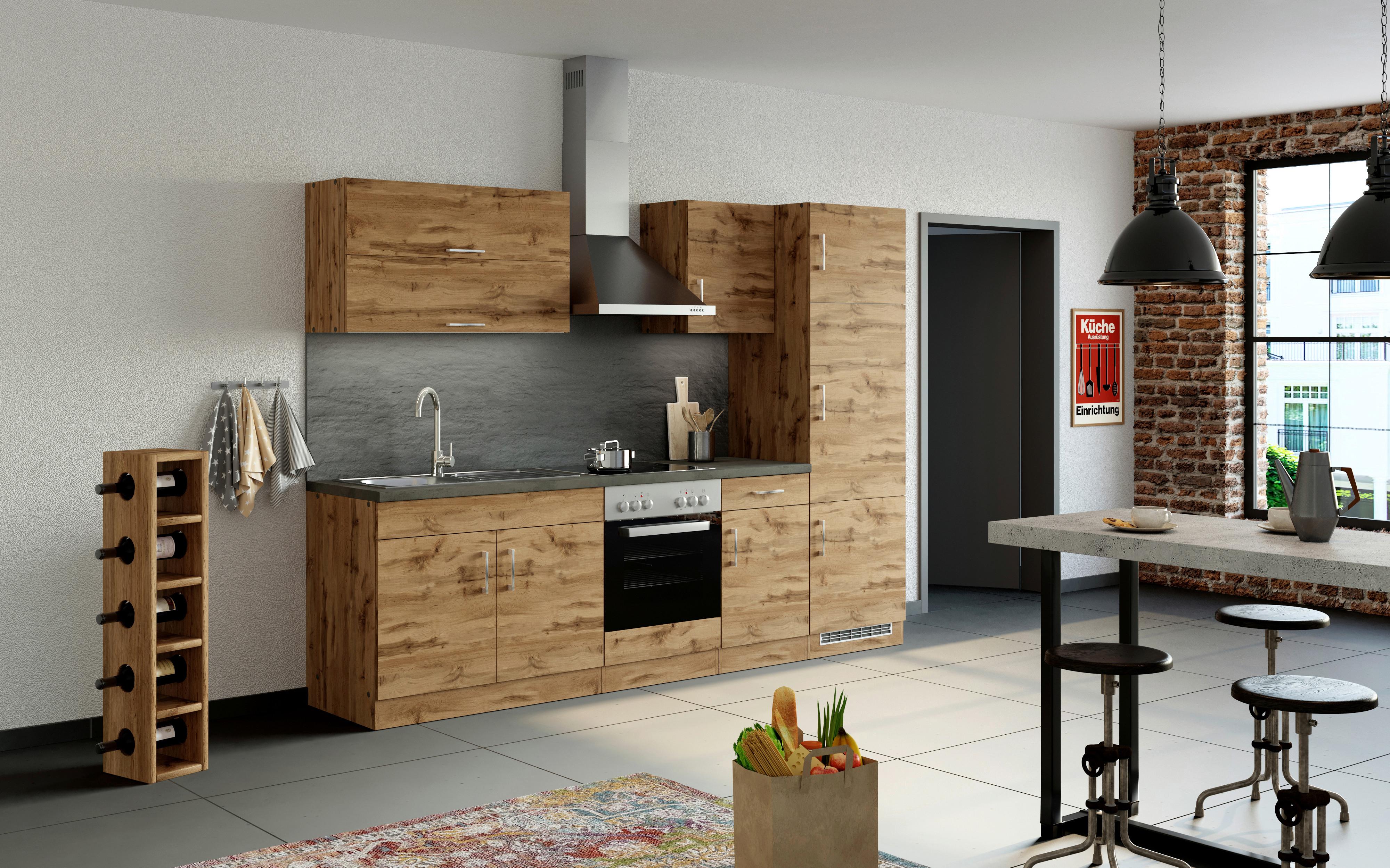 Küchenzeile Sorrento Mit Geräten B: 270 cm Eichefarben - Schieferfarben/Eiche Wotan, MODERN, Holzwerkstoff (270cm) - Held