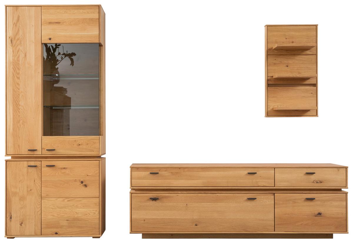 Wohnkombination Massiv 3-Tlg. Como Wildeiche - Wildeiche, Natur, Glas/Holz (276/202/51cm) - MID.YOU