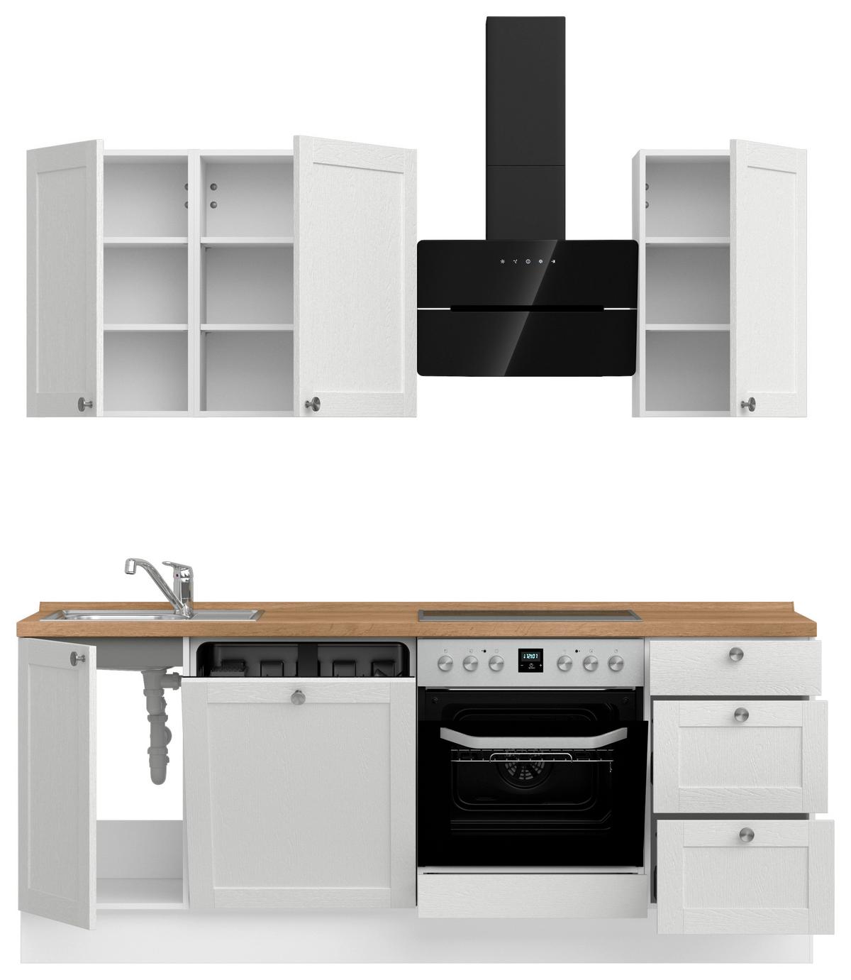 Kuchynská linka 210 cm, biela / dub Sierra - biela/farba ušľachtilej ocele, Romantik / Landhaus, kov/kompozitné drevo (210cm) - Nobilia