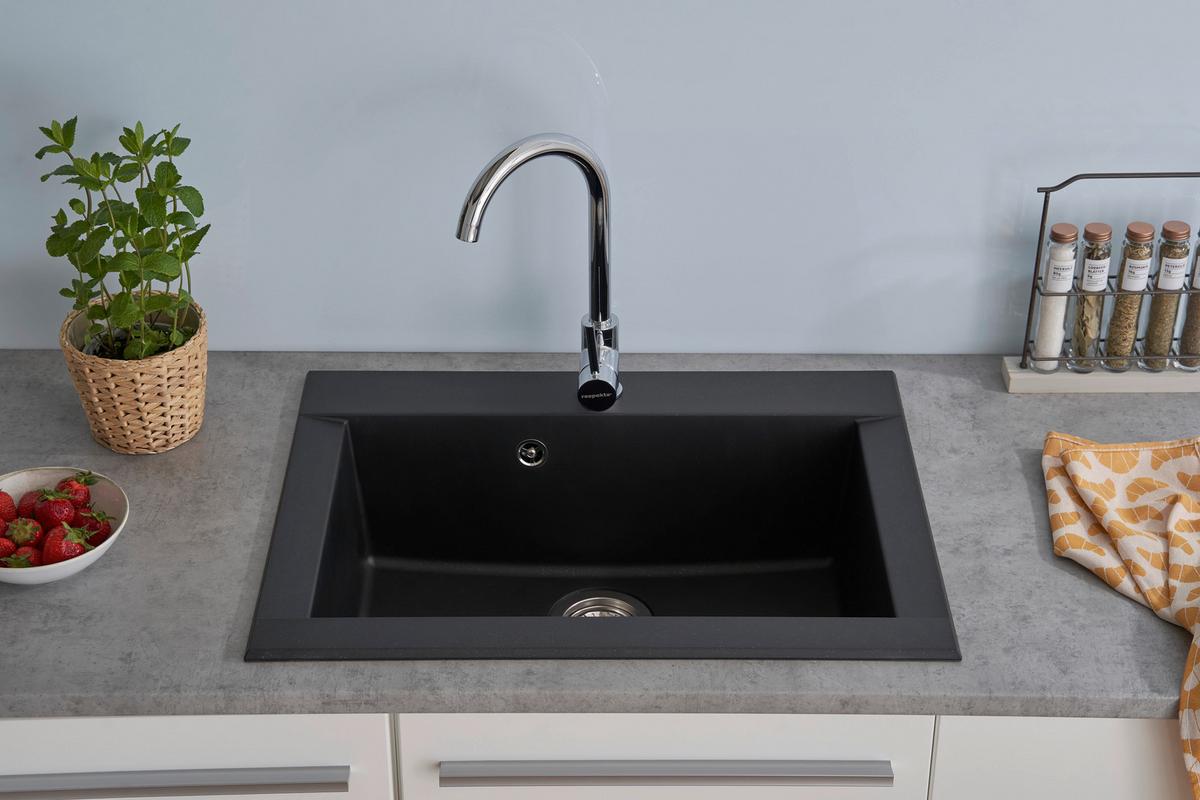 Spüle Respekta Ohio Kunststein Bxt: 66x50 cm - Schwarz, Trend, Glas/Kunststoff (66/21/50cm) - Respekta