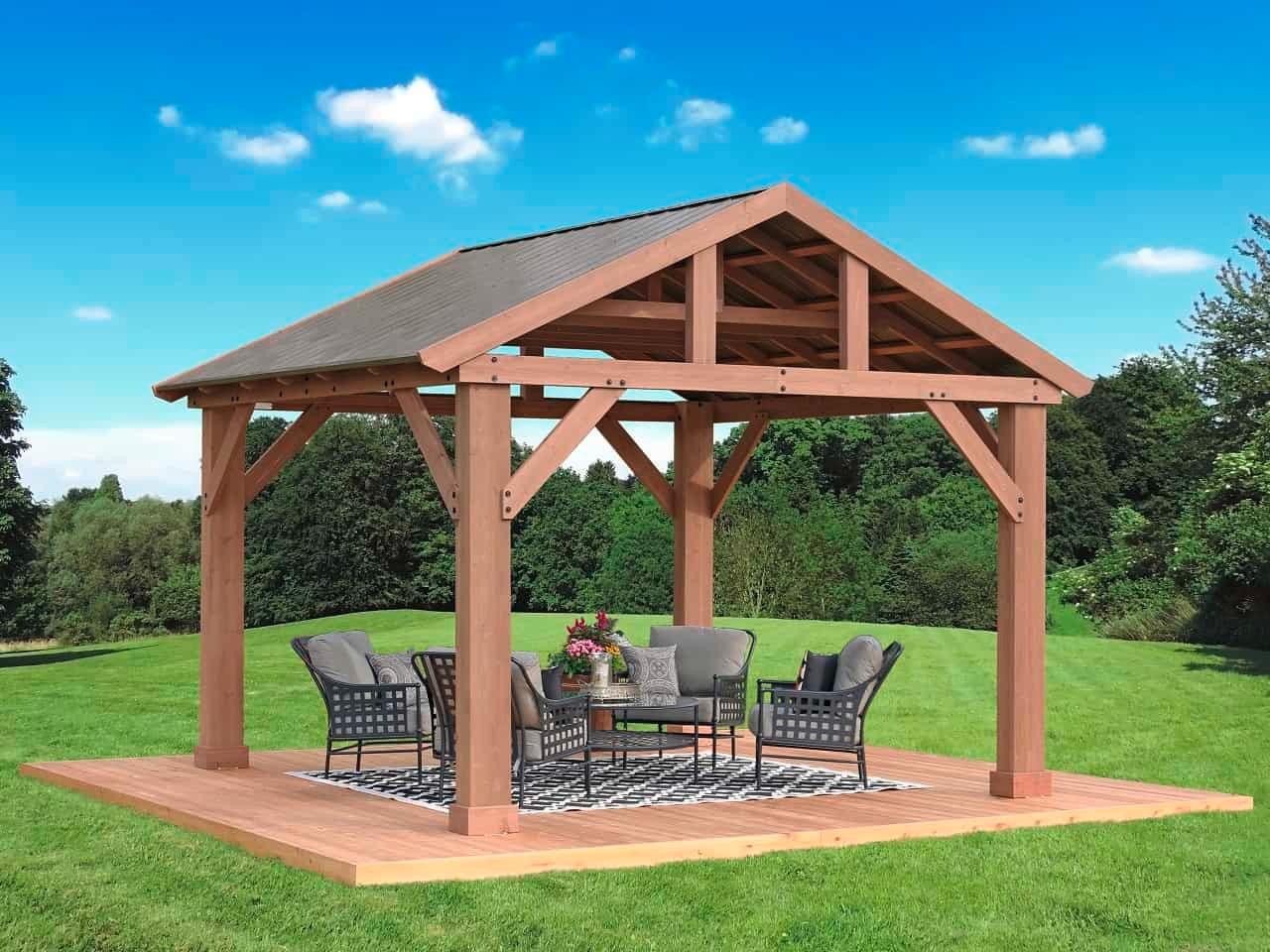 Pavillon Yukon 366x427 Cm Wetterfest Regenabweisend - Naturfarben, Basics, Holz/Metall (366/330/427cm)
