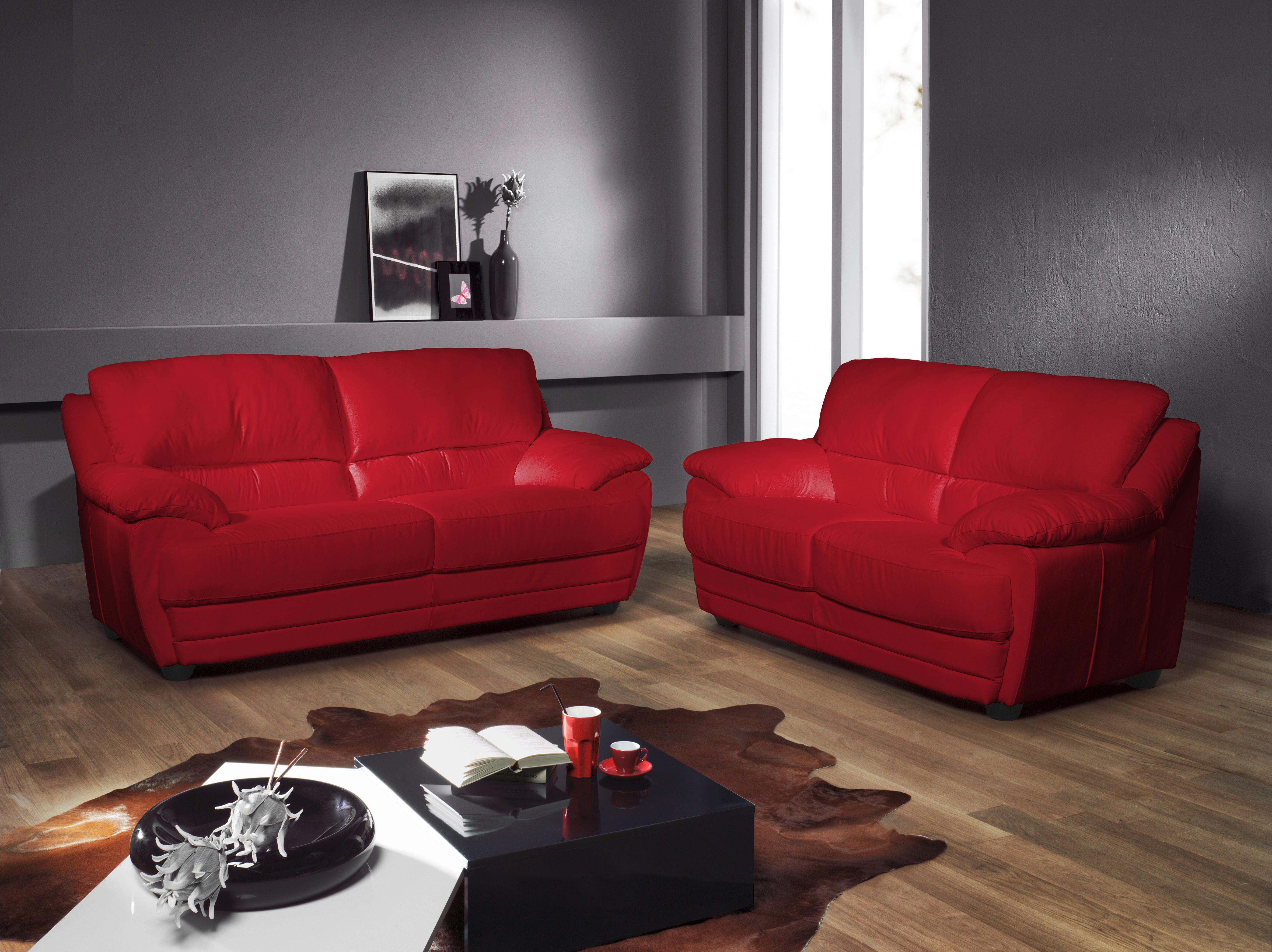 2-Sitzer-Sofa Neobolo Rot Lederlook - Rot, Design, Textil (209/97/100cm) - Livetastic