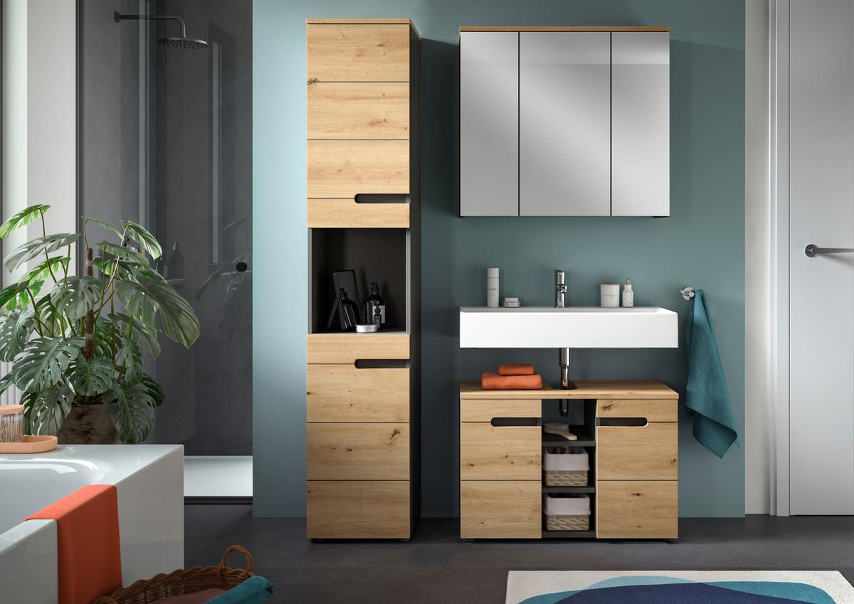 Badezimmer Canu Eiche Artisan Dekor B: 118 Cm - Schwarz/Eiche Artisan, MODERN, Glas/Holzwerkstoff (118cm) - MID.YOU