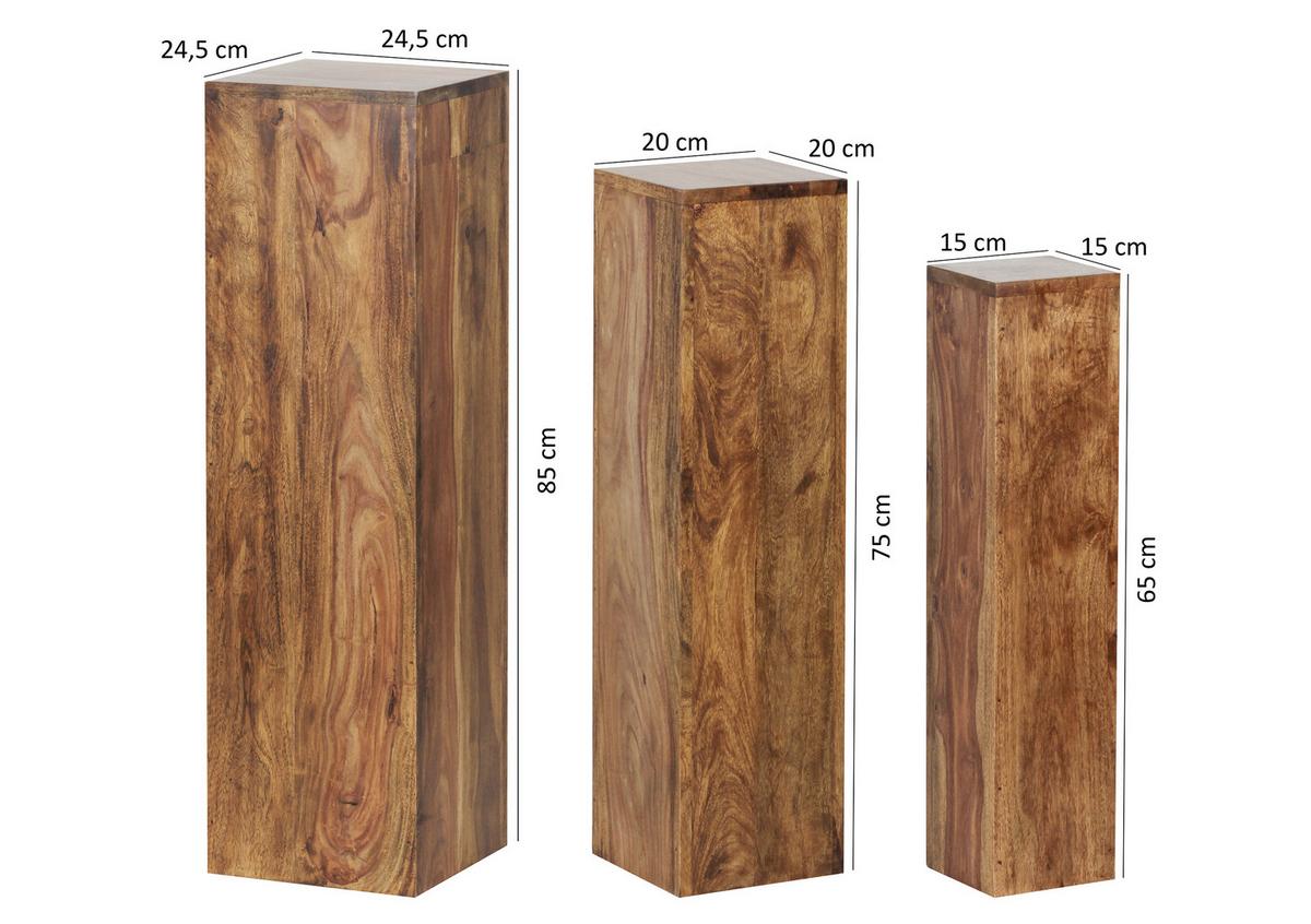 Dekosäulen 3er-Set Holz Massiv Sheesham - Sheeshamfarben, Design, Holz (24,5/24,5/85cm) - MID.YOU
