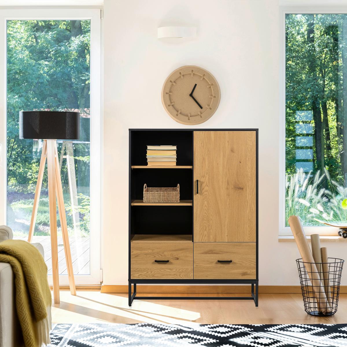 Highboard Amio Eichefarben, Schwarz B: 100 Cm - Eichefarben/Schwarz, MODERN, Holzwerkstoff (100/140/40cm) - MID.YOU