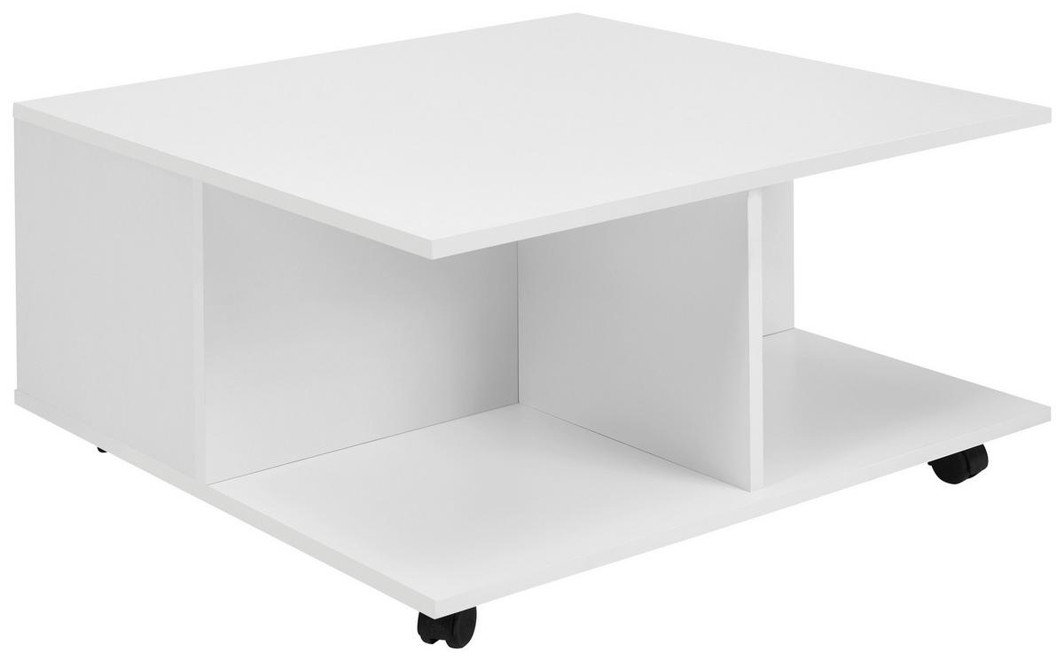 Couchtisch Mit Laden +fächer Auf Rollen, Weiß - Weiß, MODERN, Holzwerkstoff/Kunststoff (70/70/36,5cm) - MID.YOU