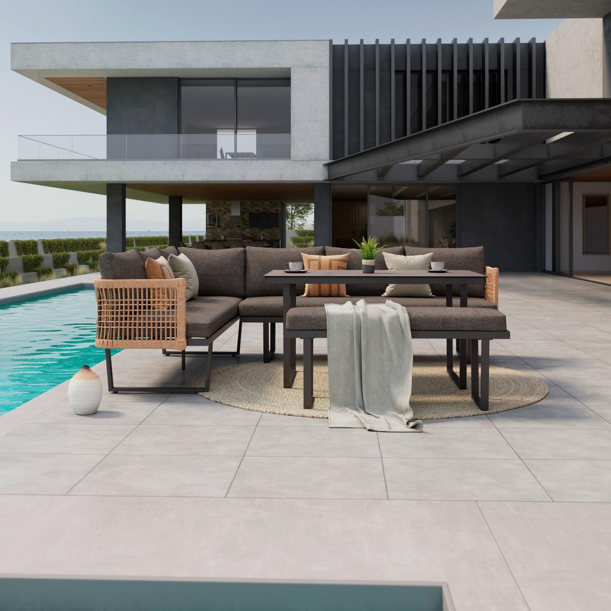 Loungegarnitur Bologna - Anthrazit/Braun, MODERN, Glas/Kunststoff (256/198cm) - Beldano