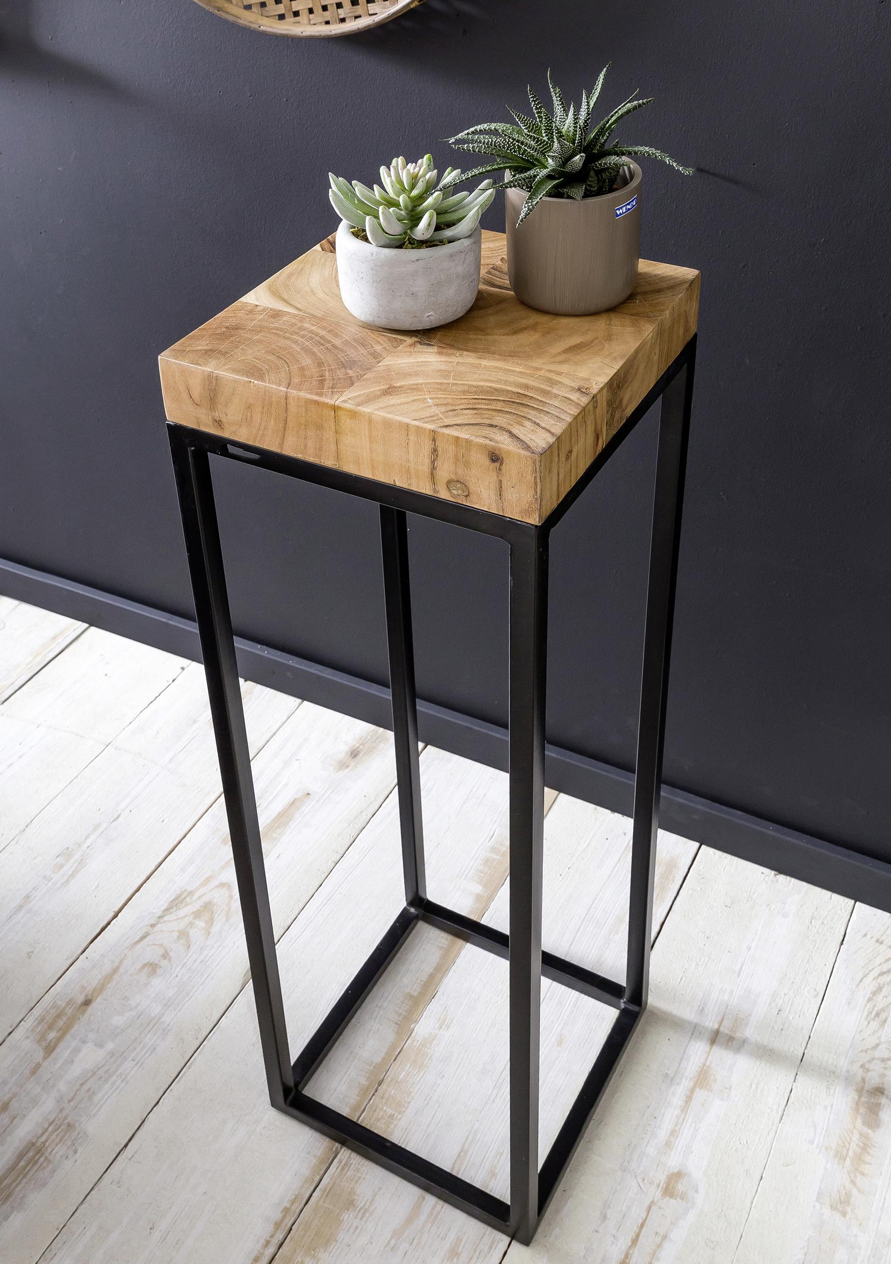 Príručný stolík Akácia - čierna/farba akácie, Design, kov/drevo (30/30/97cm) - MID.YOU