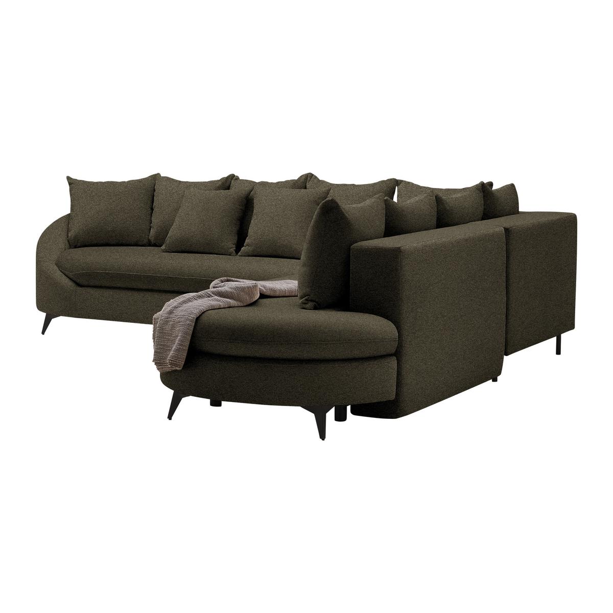 Rohová sedačka AXEL, pravá, tmavě zelená tkanina - černá/tmavě zelená, Moderní, kov/textil (291/250cm) - Mömax