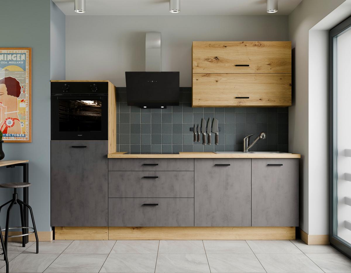 Kuchyňský blok BOBBI Bez spotřebičů, šířka 260 cm - černá/antracitová, Basics, kompozitní dřevo/plast (260/210/60cm) - P & B
