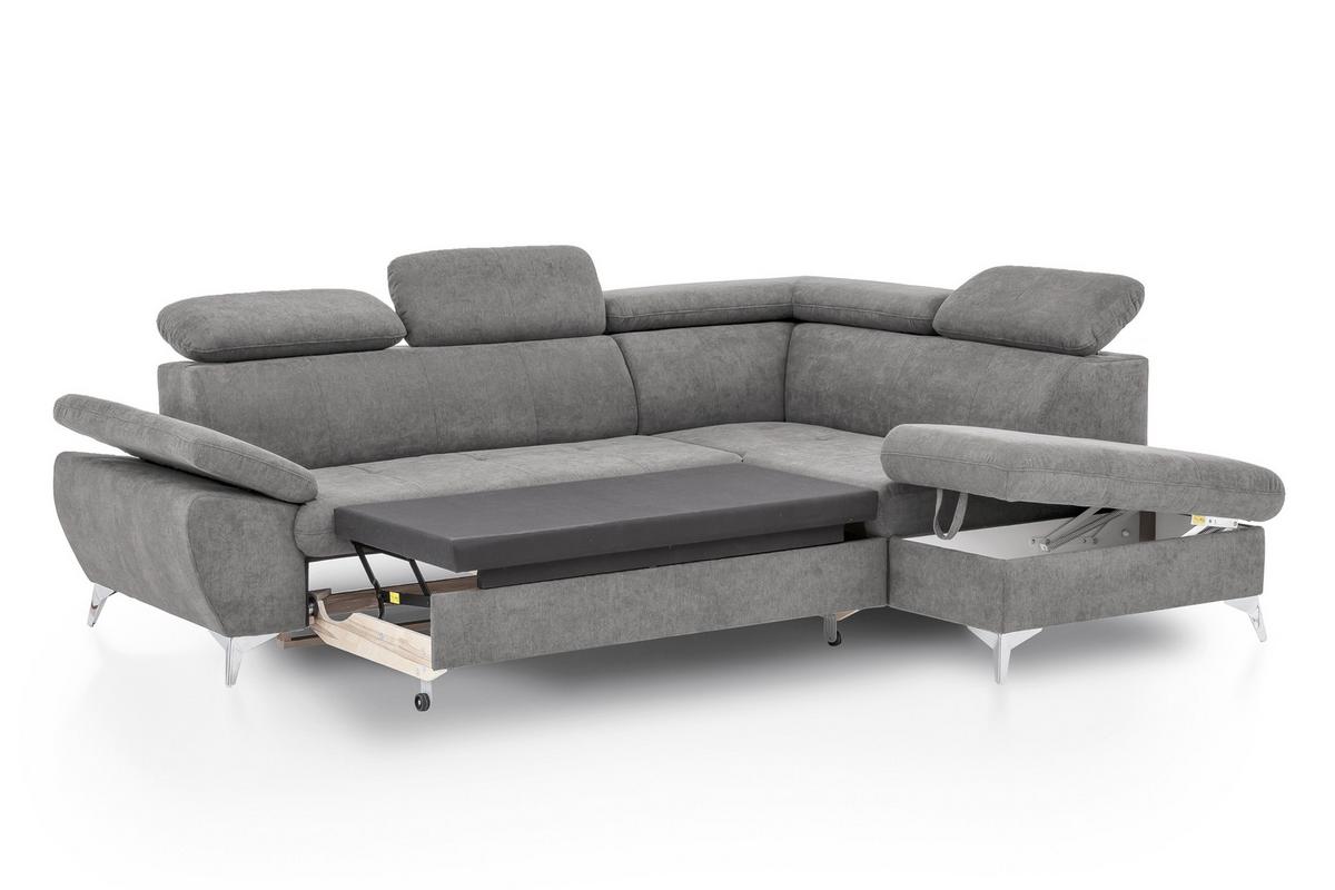 Ecksofa Mit Schlaffunktion Gisele Und Bettkasten Grau - Chromfarben/Grau, KONVENTIONELL, Textil (256/209cm) - Livetastic