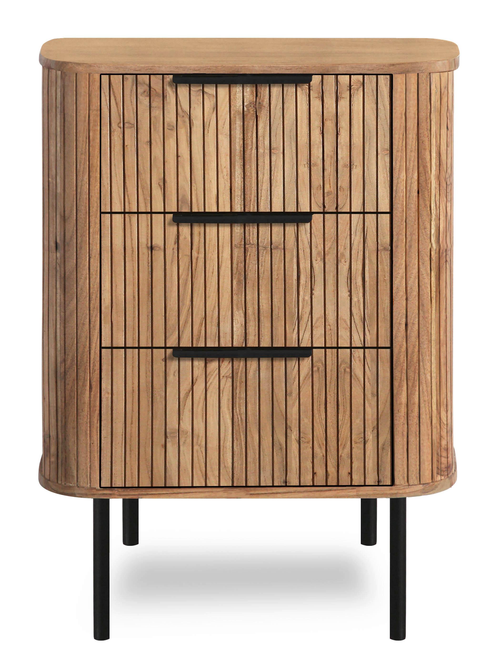 Kommode Kunja Akazie Massiv, B: 58 cm - Schwarz/Akaziefarben, Trend, Holz/Metall (58/80/45cm)