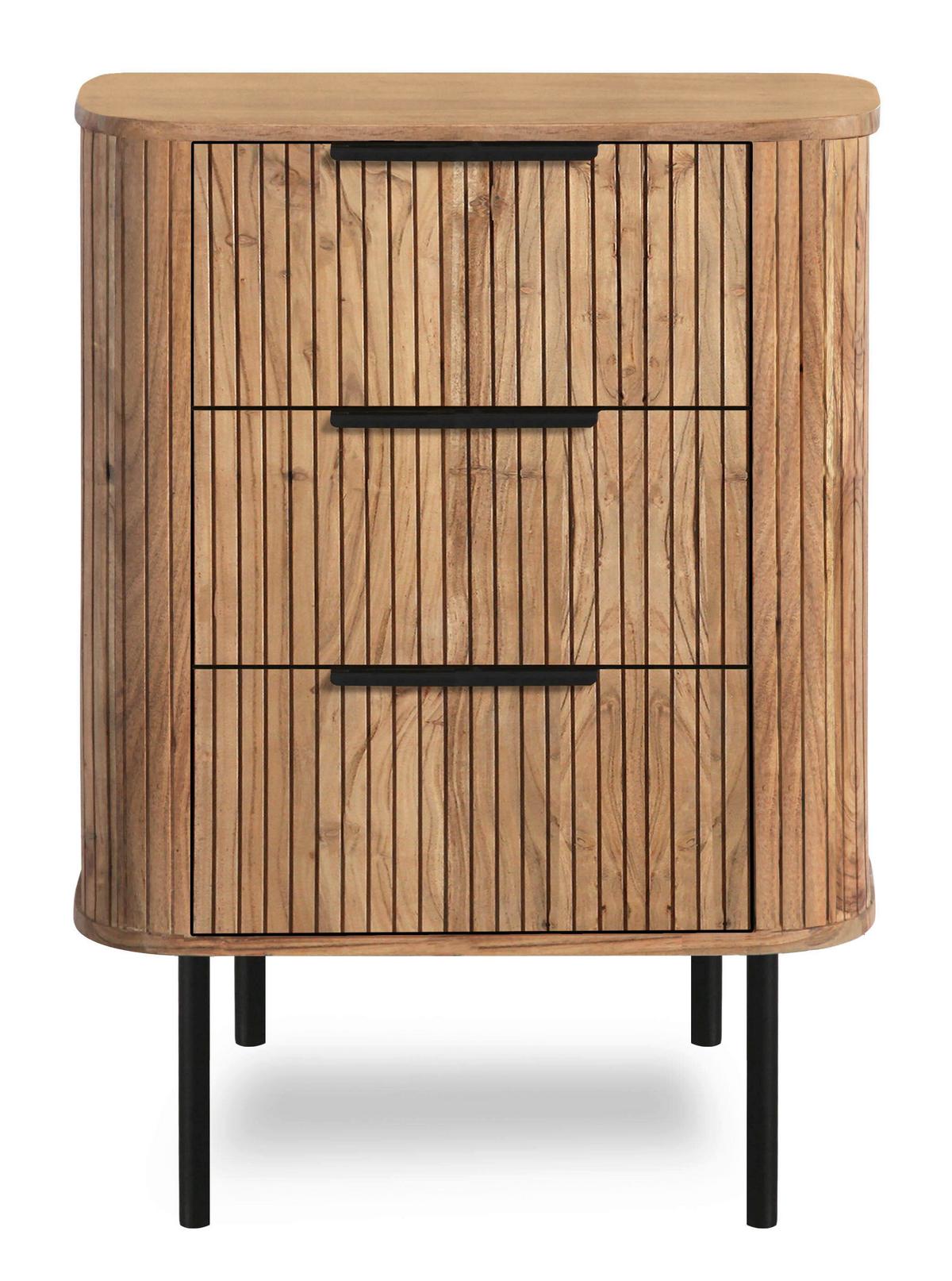 Kommode Kunja Akazie Massiv, B: 58 Cm - Schwarz/Akaziefarben, Trend, Holz/Metall (58/80/45cm)