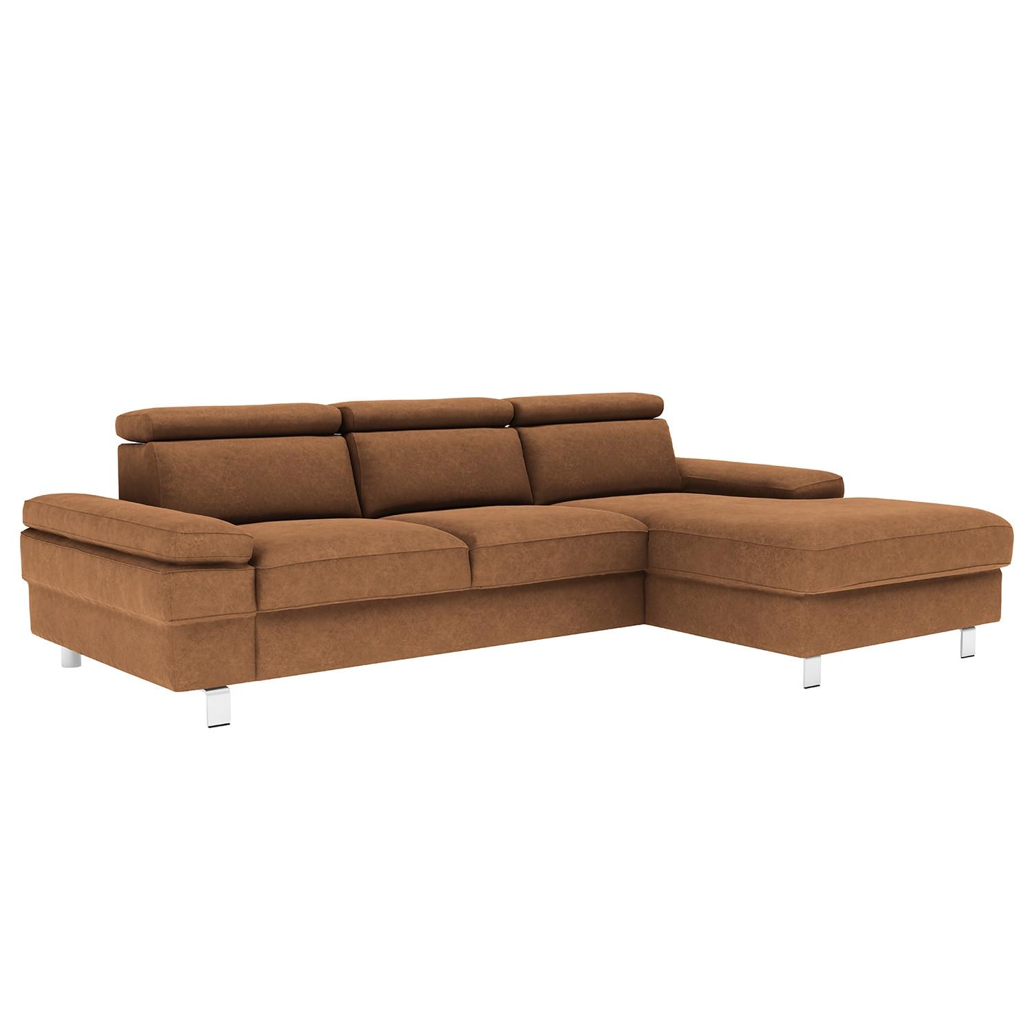 Ecksofa Elvis, Braun S: 259x182 Cm - Silberfarben/Braun, KONVENTIONELL, Textil (259/182cm) - Trendmanufaktur