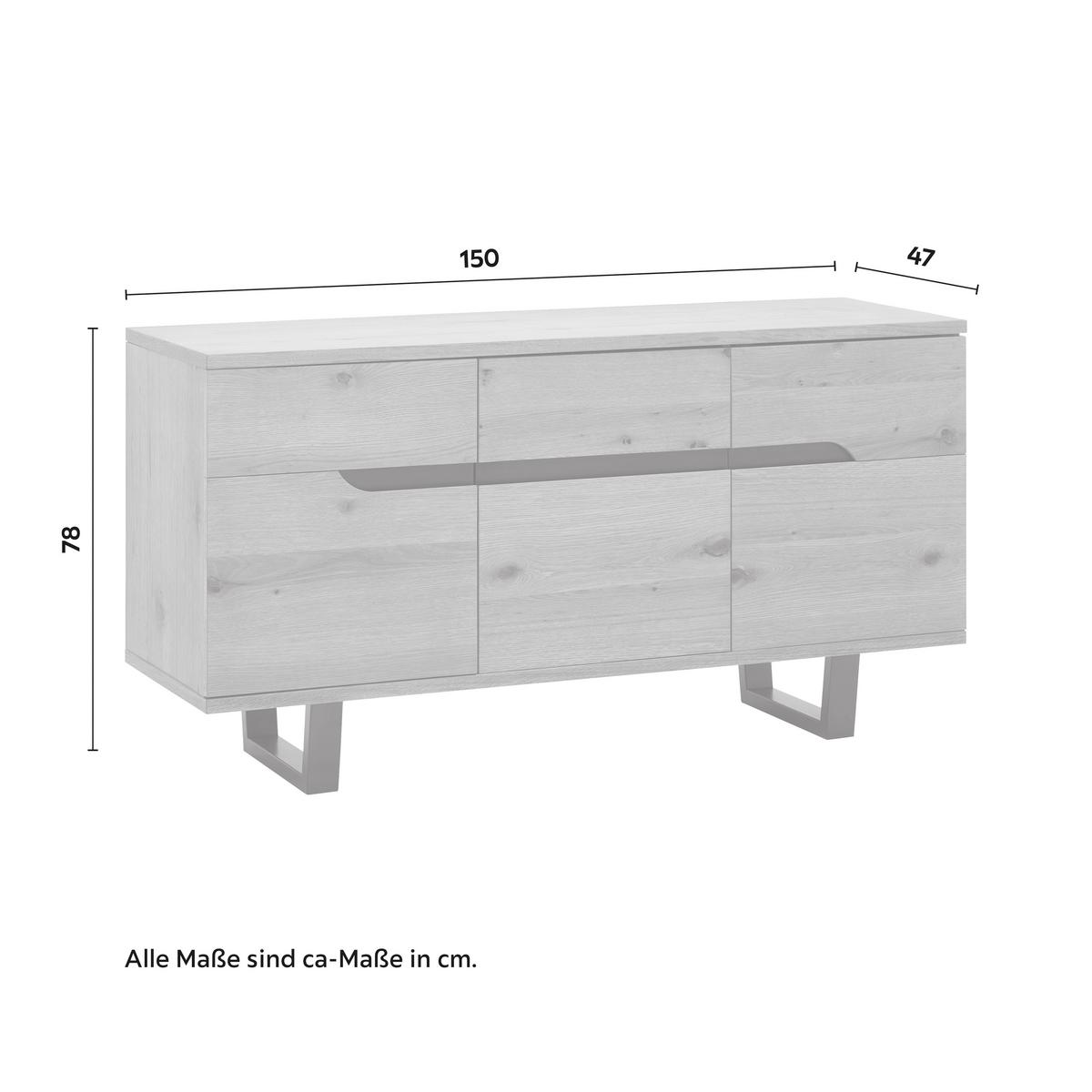 Široká komoda Juno š: 150cm - čierna/farba duba, Modern, kov/drevo (150/78/47cm) - Bessagi Home