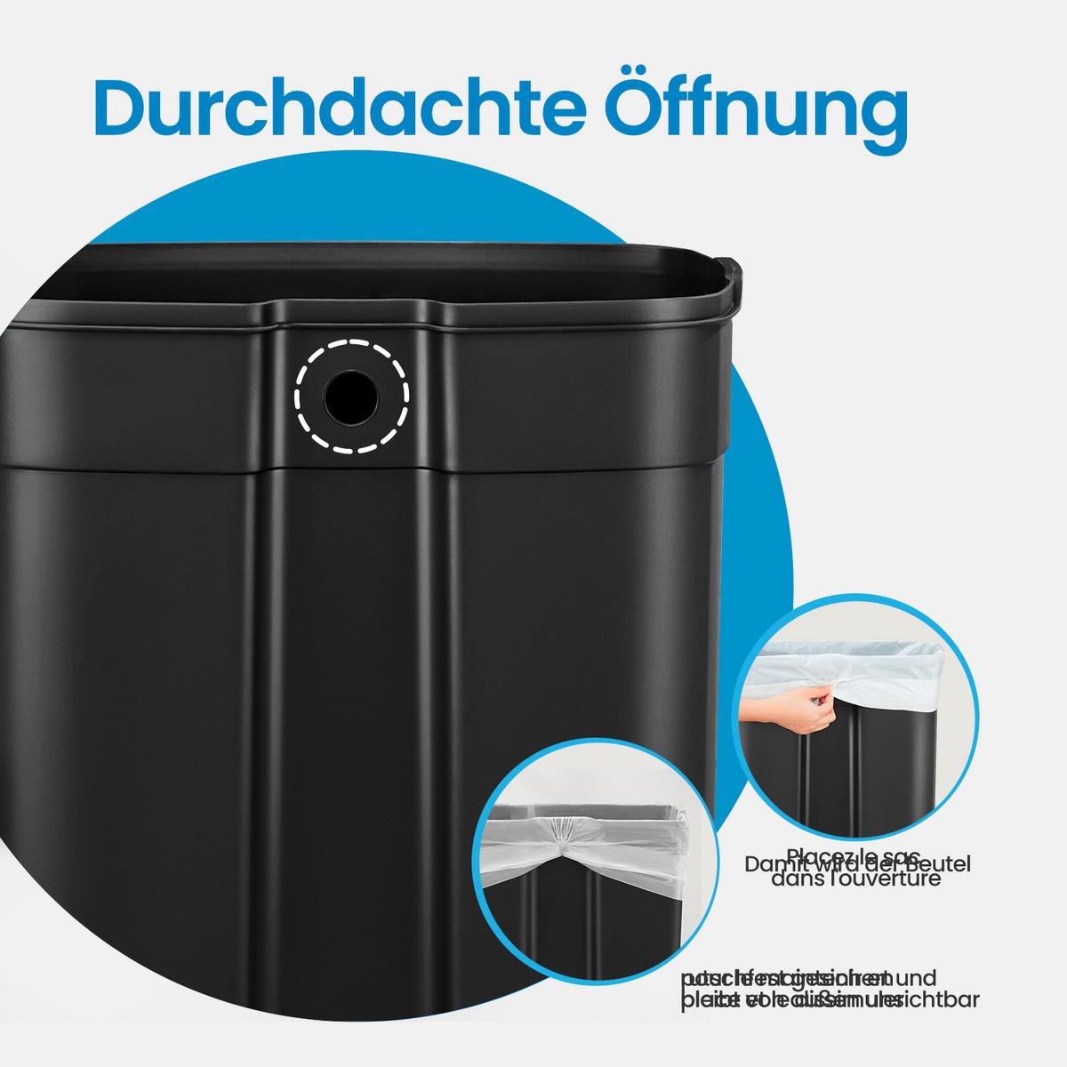 Abfallsammler Edelstahlfarben B: 43,2 cm - Edelstahlfarben/Schwarz, Basics, Kunststoff/Metall (43,2/63,2/37cm)