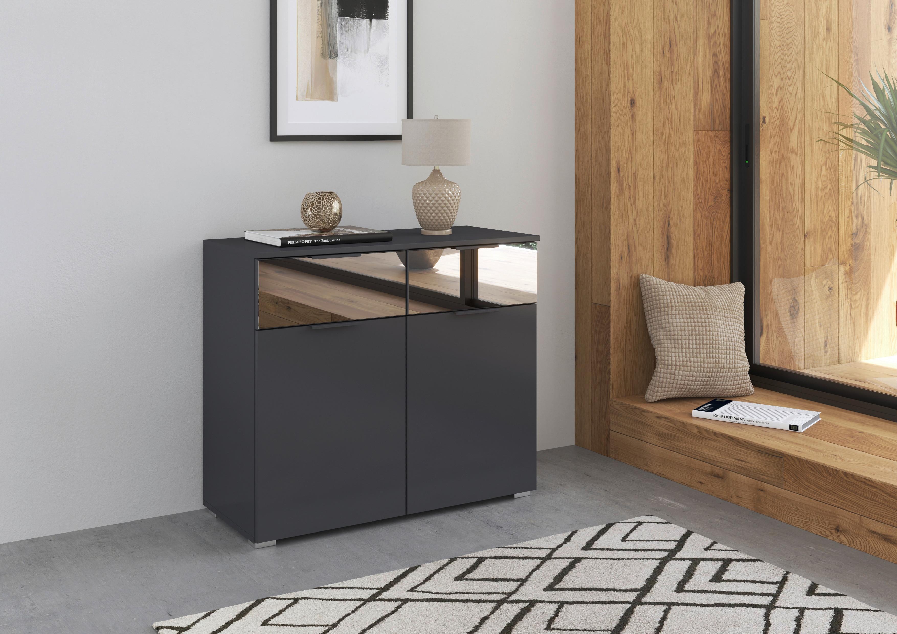 Kommode Skyla Grau, Grauspiegel B: 93 cm - Ahornfarben, MODERN, Glas/Holzwerkstoff (93/81/42cm) - Rauch Möbel