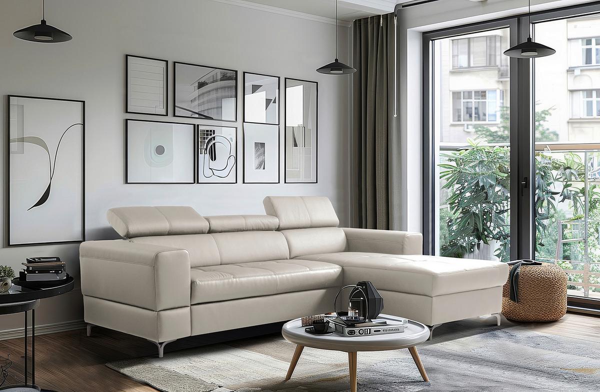 Ecksofa Torino Teilleder Platinfarben 247x173 - Platinfarben/Schwarz, Design, Leder/Textil (247/173cm) - Livetastic