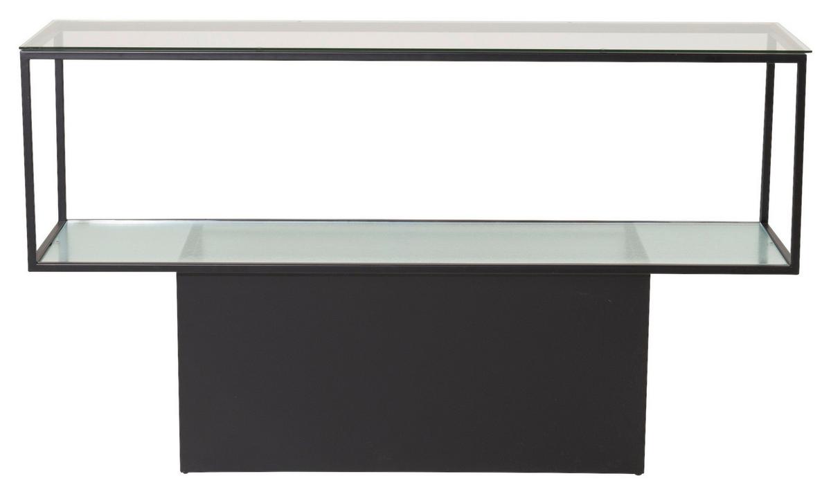 Bücherwand Maglehem - Schwarz, Design, Glas/Metall (130/35/74cm) - Livetastic