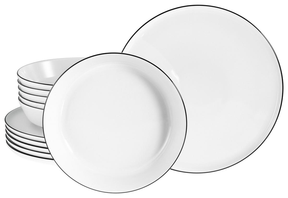 Tafelservice Chef Collection 12--Teilig., Schwarz, Weiß - Schwarz/Weiß, Basics, Keramik - Creatable