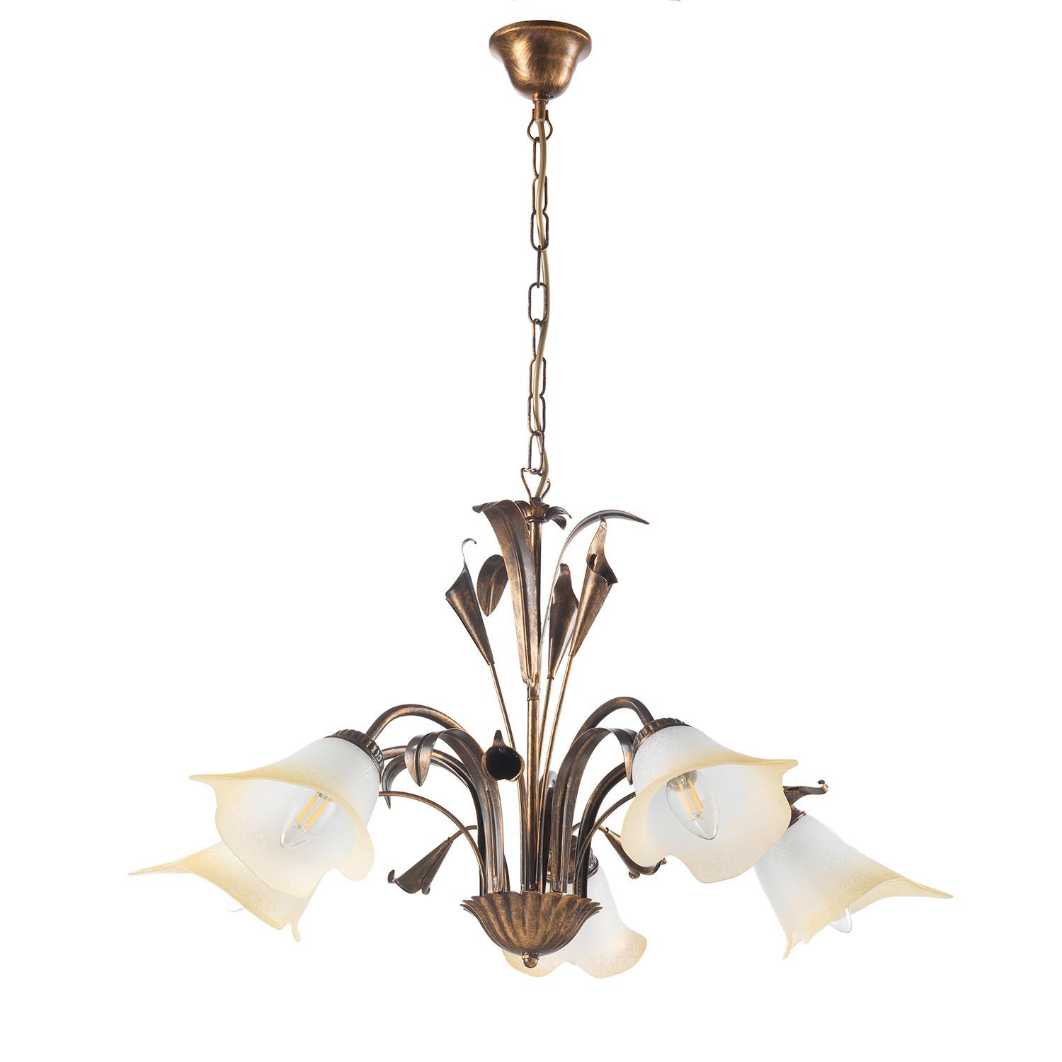 KRONLEUCHTER 4722/5B - Bronzefarben, Natur, Glas/Metall (70/70/100cm)