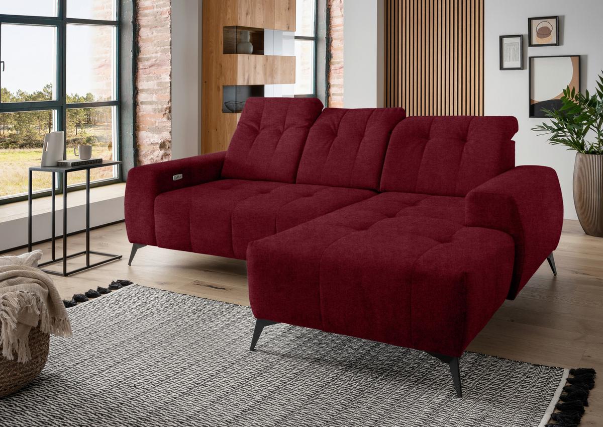 Ecksofa Mit Usb-anschluss Sano, Bordeaux, S: 258x180 Cm - Bordeaux/Schwarz, MODERN, Textil (258/180cm) - Livetastic