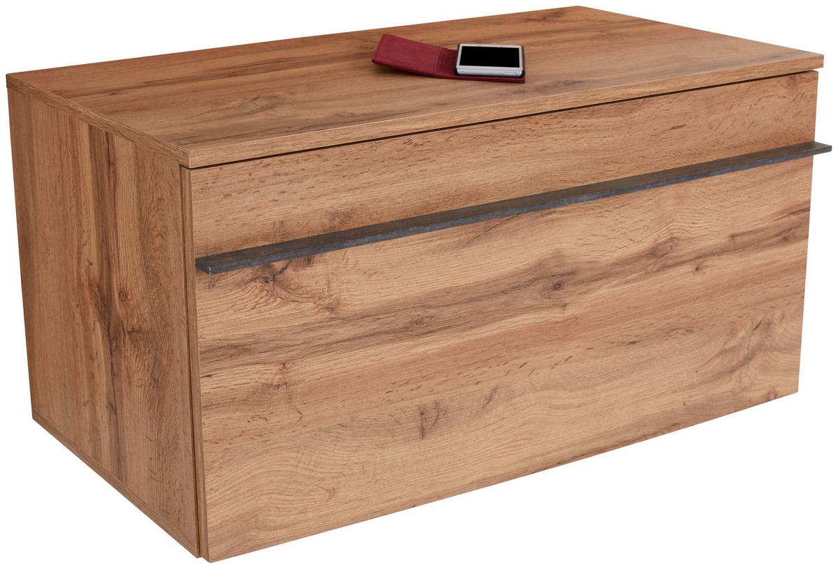 Garderobenbank Venedig B: 90 cm 1 Klappe, Wotan Eiche Dekor - Eichefarben/Schwarz, MODERN, Holzwerkstoff (90/45/38cm)