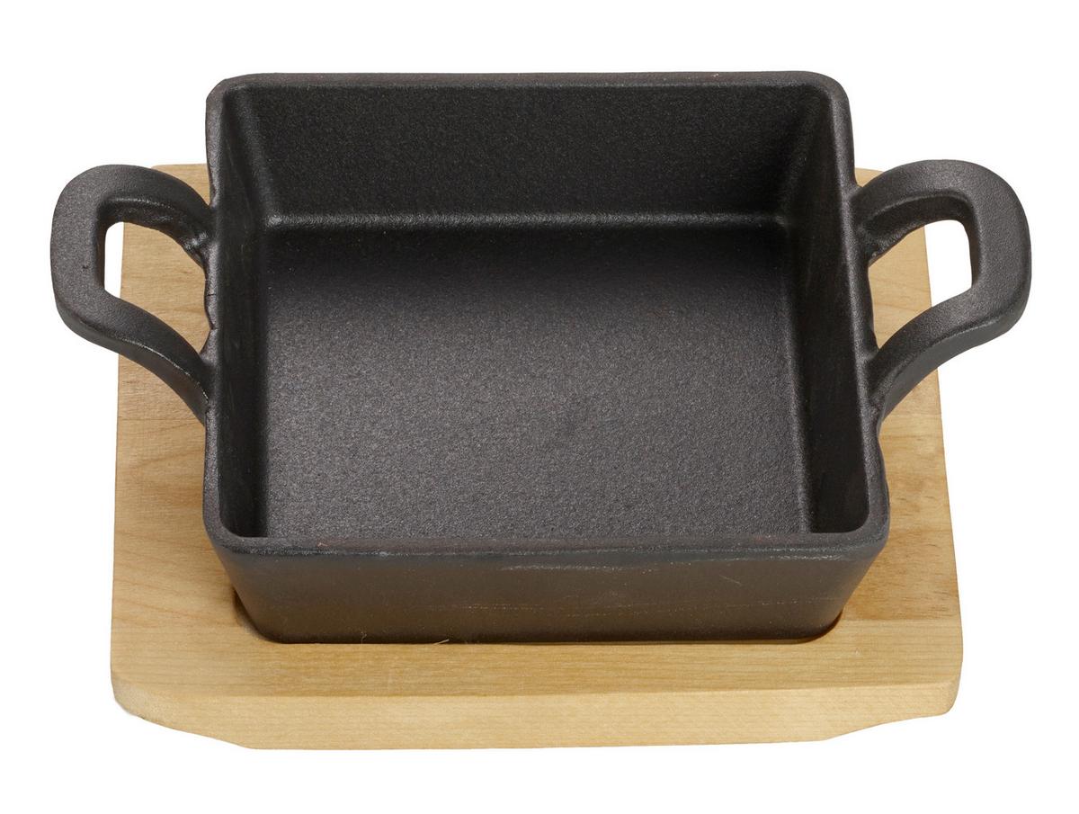 Servierpfanne Gusseisen Kratzfest Mit Servierbrett - Schwarz/Braun, Basics, Holz/Metall (18,5/3,5/12,5cm) - Echtwerk