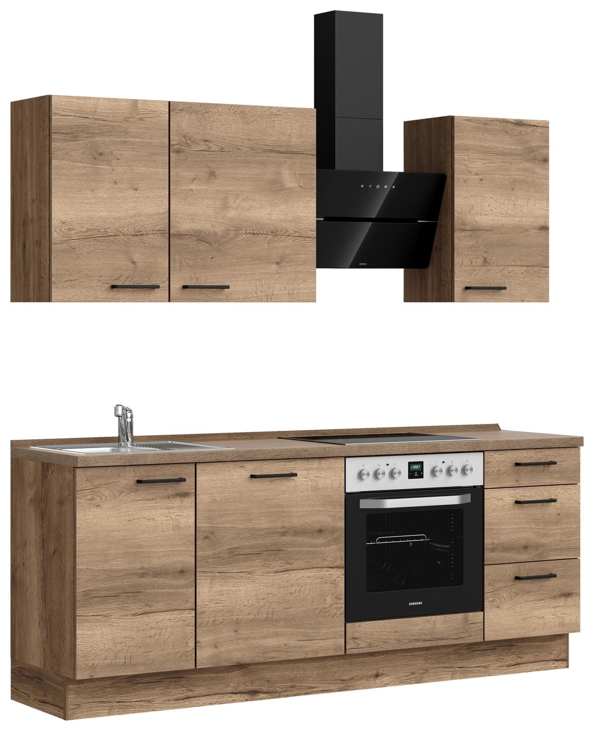 Kuchyňská linka 210 cm, dekor dub Havanna - černá/tmavý dub, Moderní, kov/kompozitní dřevo (210cm) - Nobilia