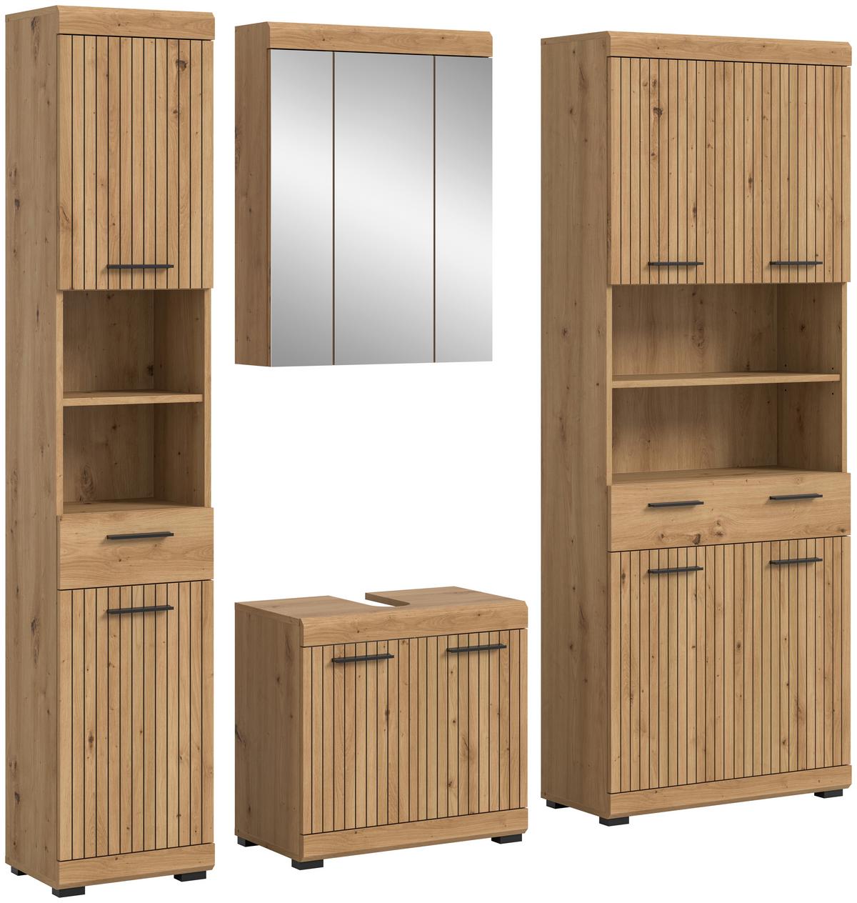 Badezimmer Scout Eiche Artisan Dekor B: 171cm - Schwarz/Eiche Artisan, Trend, Glas/Holzwerkstoff (171cm) - MID.YOU