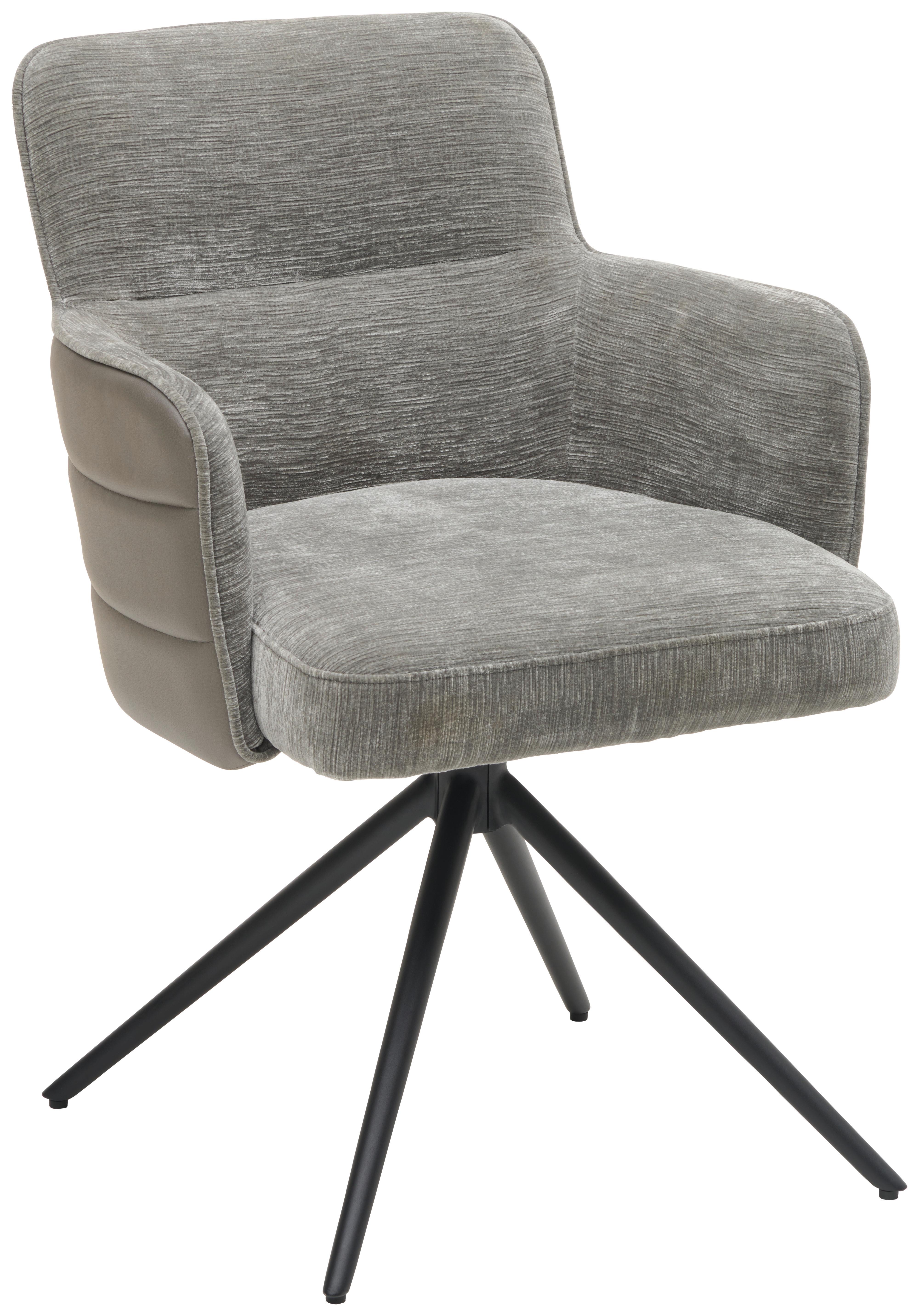 Armlehnstuhl Mia Webstoff Grau, B: 58 cm - Schwarz/Grau, KONVENTIONELL, Textil/Metall (58/82/64cm) - MID.YOU