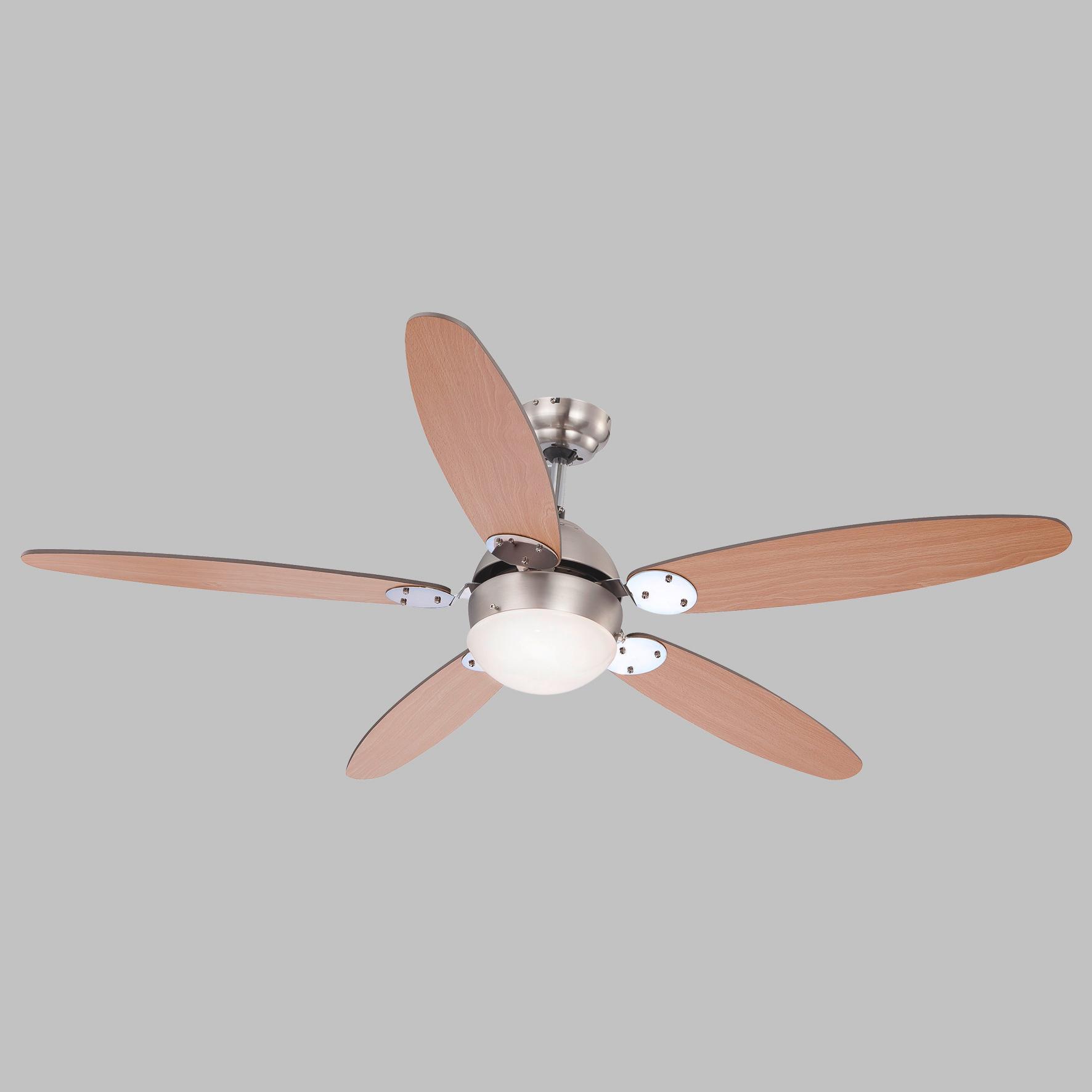 Deckenventilator Rolan Nickel 5 Holzflügel, LED-Leuchte - Buchefarben/Graphitfarben, KONVENTIONELL, Glas/Holz (132/40,6cm) - Globo
