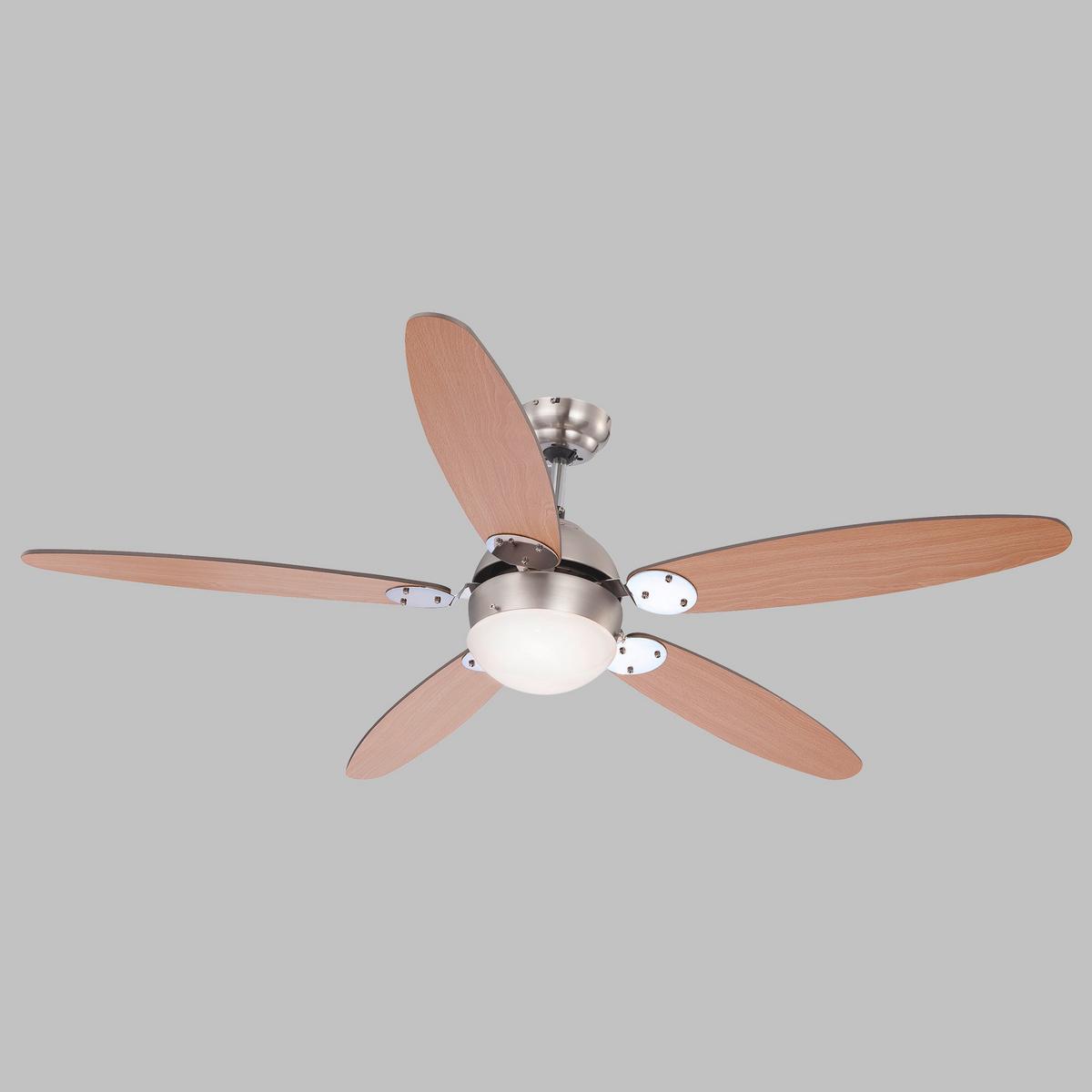 Deckenventilator Rolan Nickel 5 Holzflügel, LED-Leuchte - Buchefarben/Graphitfarben, KONVENTIONELL, Glas/Holz (132/40,6cm) - Globo
