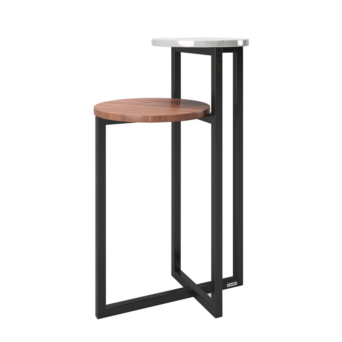 Beistelltisch Mit 2 Platten Cheryl, Nussfarb./weiß/schwarz - Nussbaumfarben/Schwarz, KONVENTIONELL, Holzwerkstoff/Metall (49/49/80cm) - Playboy