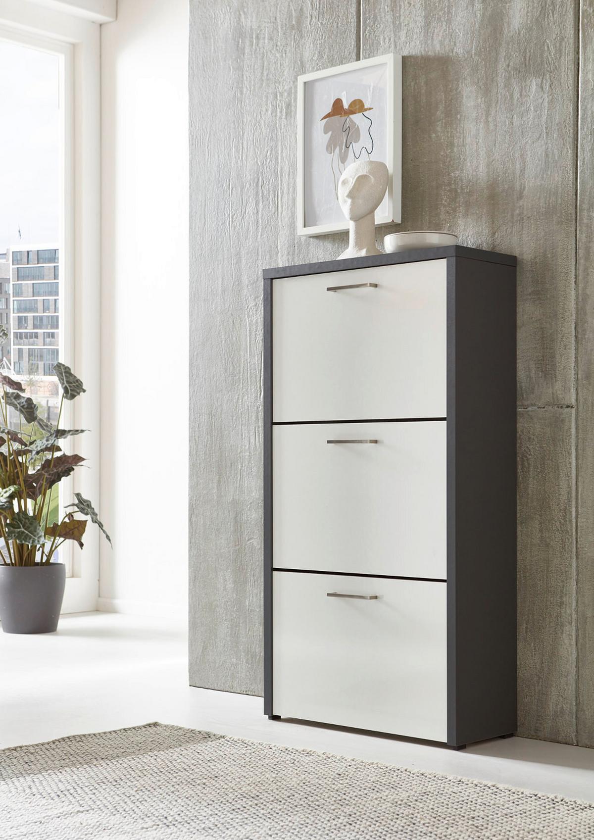 Schuhkipper Siena - Weiß Hochglanz/Anthrazit, MODERN, Holzwerkstoff (61/115/25cm) - MID.YOU