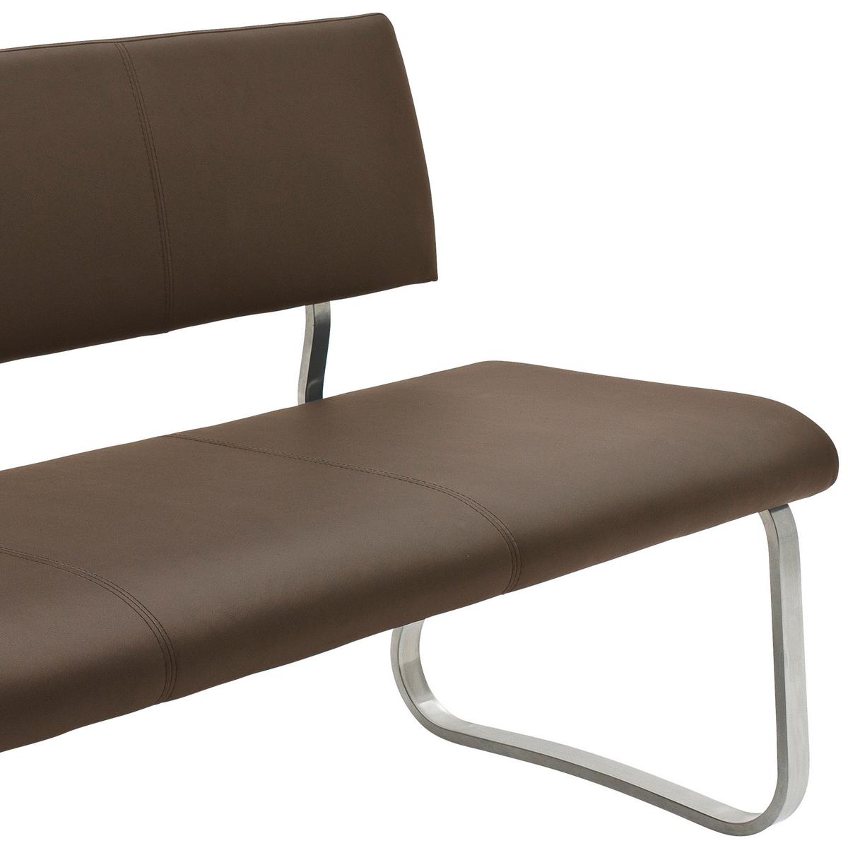 Sitzbank Mit Lehne Braun Arco 175x86x59 Cm - Edelstahlfarben/Braun, Design, Leder/Metall (175/86/59cm) - Livetastic